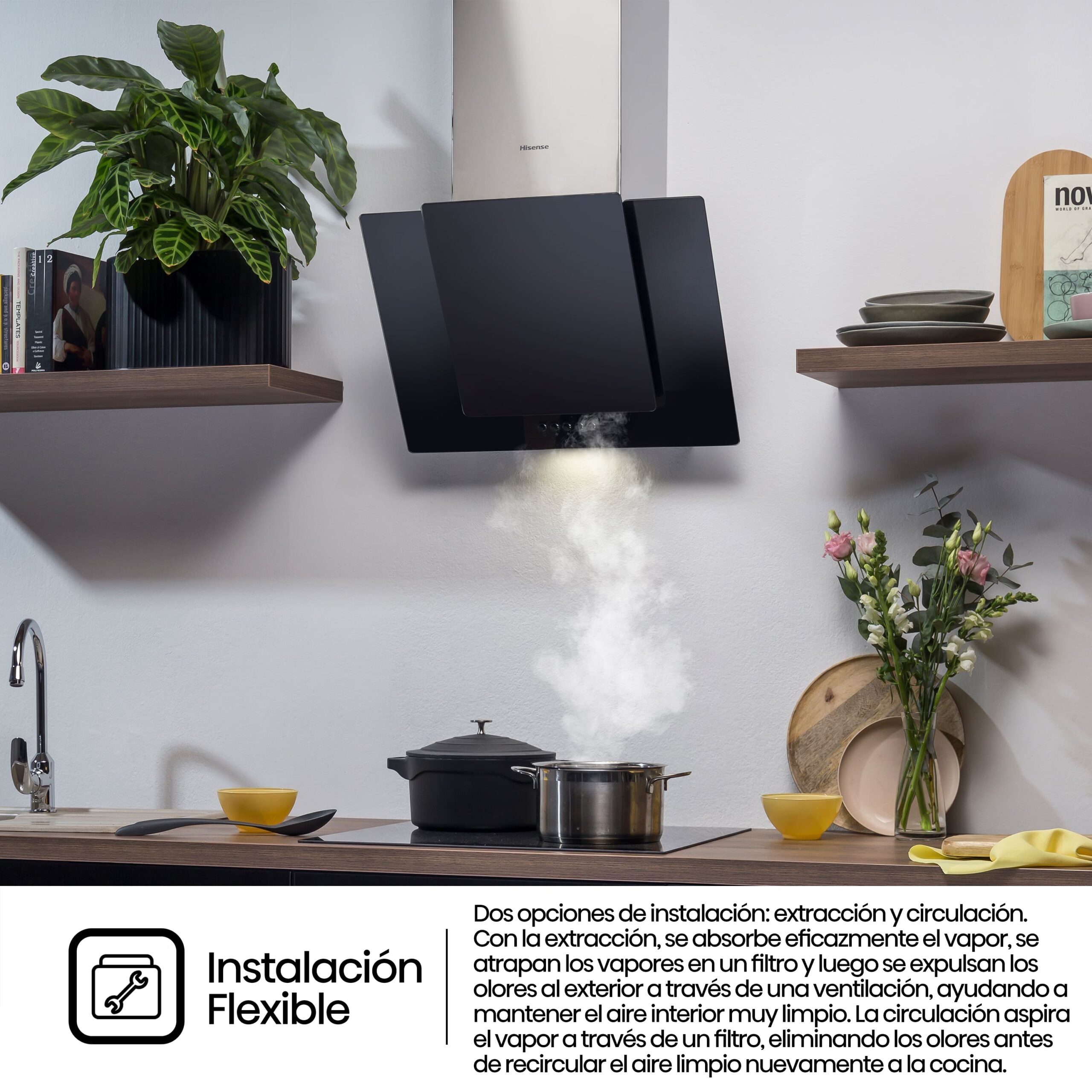 Hisense - CH6IN6BXBG – Campana, Decorativa, 650M³/H, Clase: B, Negro