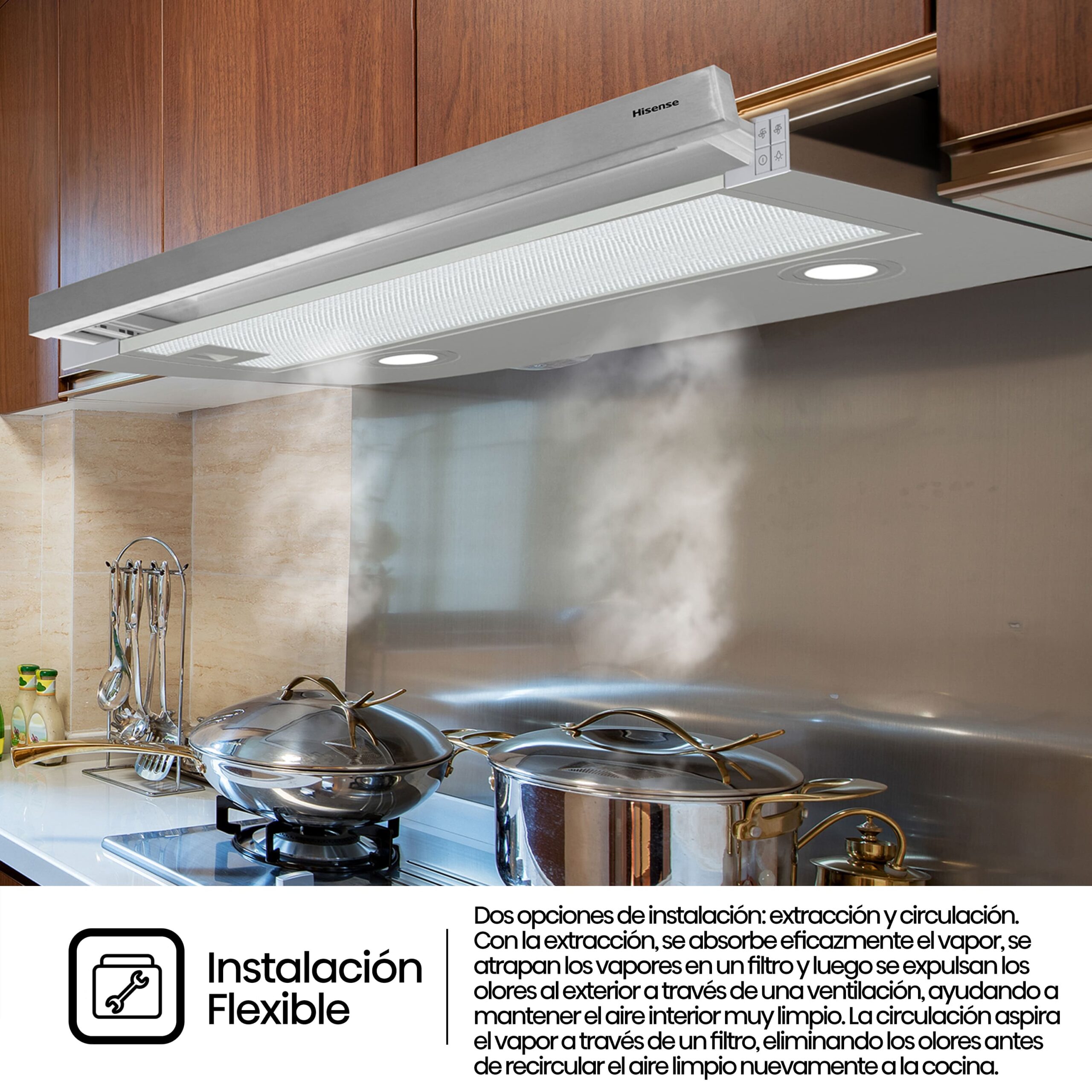 Hisense - CH6TL4BX – Campana, Decorativa, 450M³/H, Clase: C, Inox