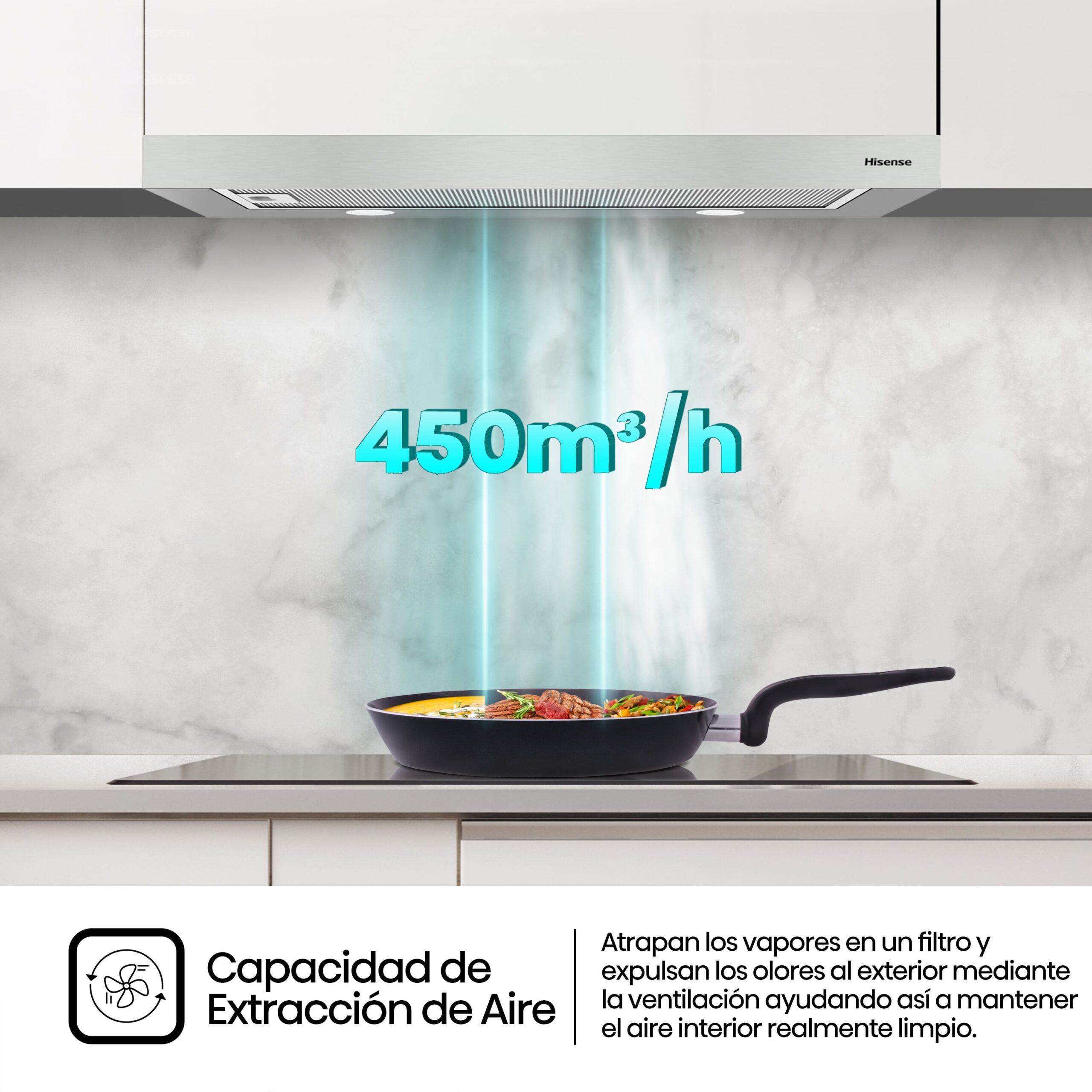 Hisense - CH6TL4BX – Campana, Decorativa, 450M³/H, Clase: C, Inox