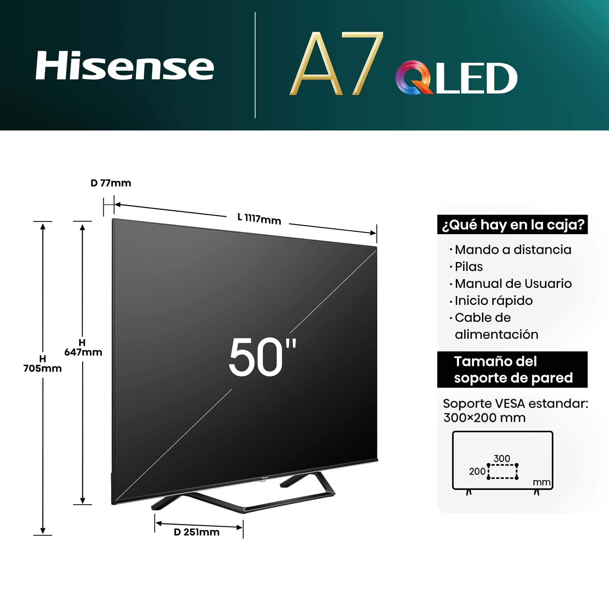 Hisense - QLED TV 50A7NQ Smart TV, 50 Pulgadas