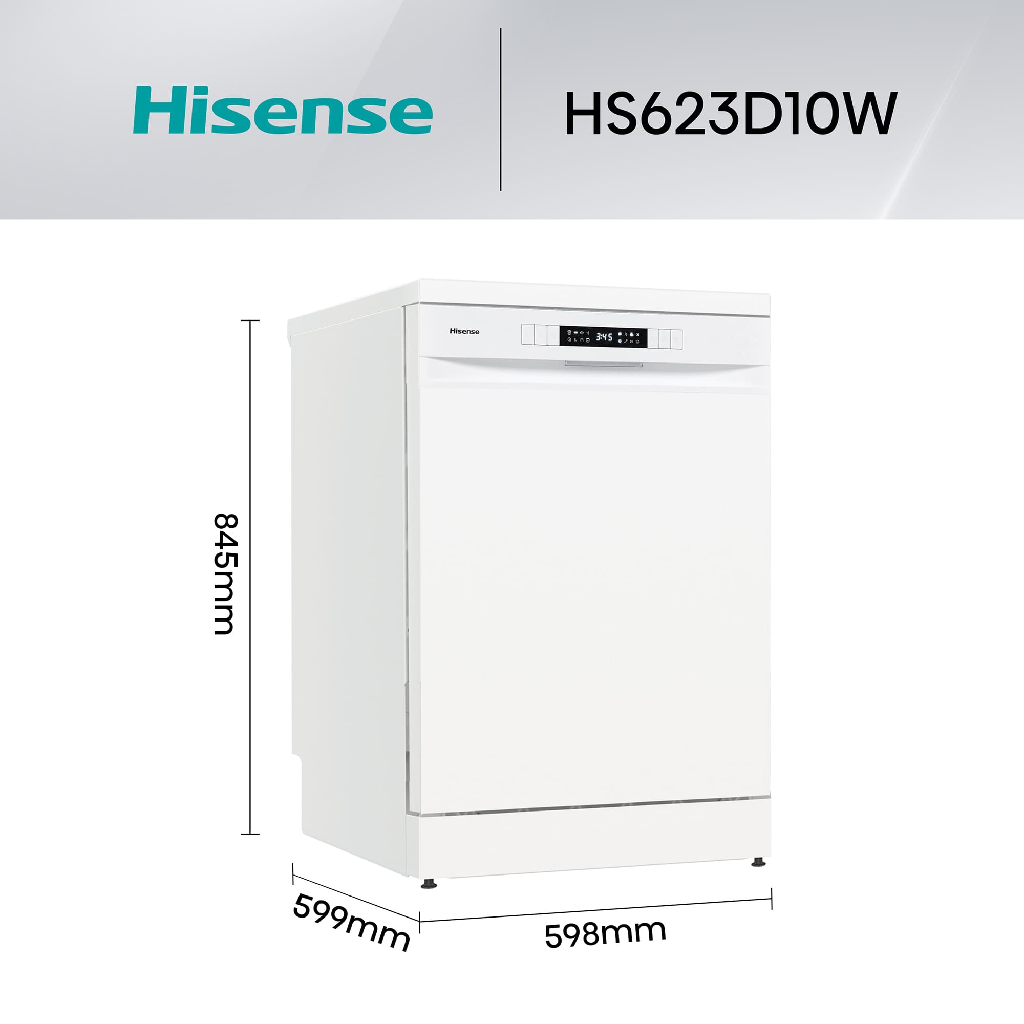 Hisense - HS623D10W – Lavavajillas 60cm, Libre Instalación, Clase D, 14, Blanco