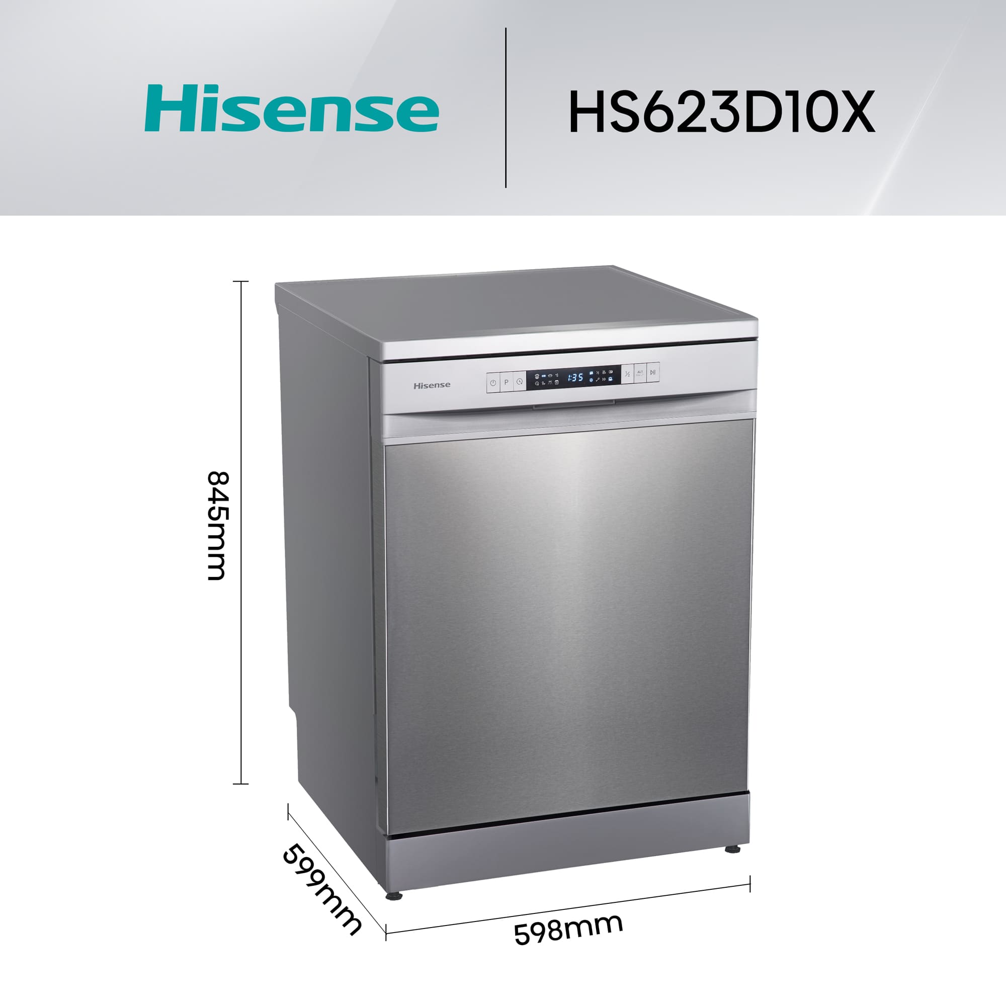 Hisense - HS623D10X – Lavavajillas 60cm, Libre Instalación, Clase D, 14, Inox