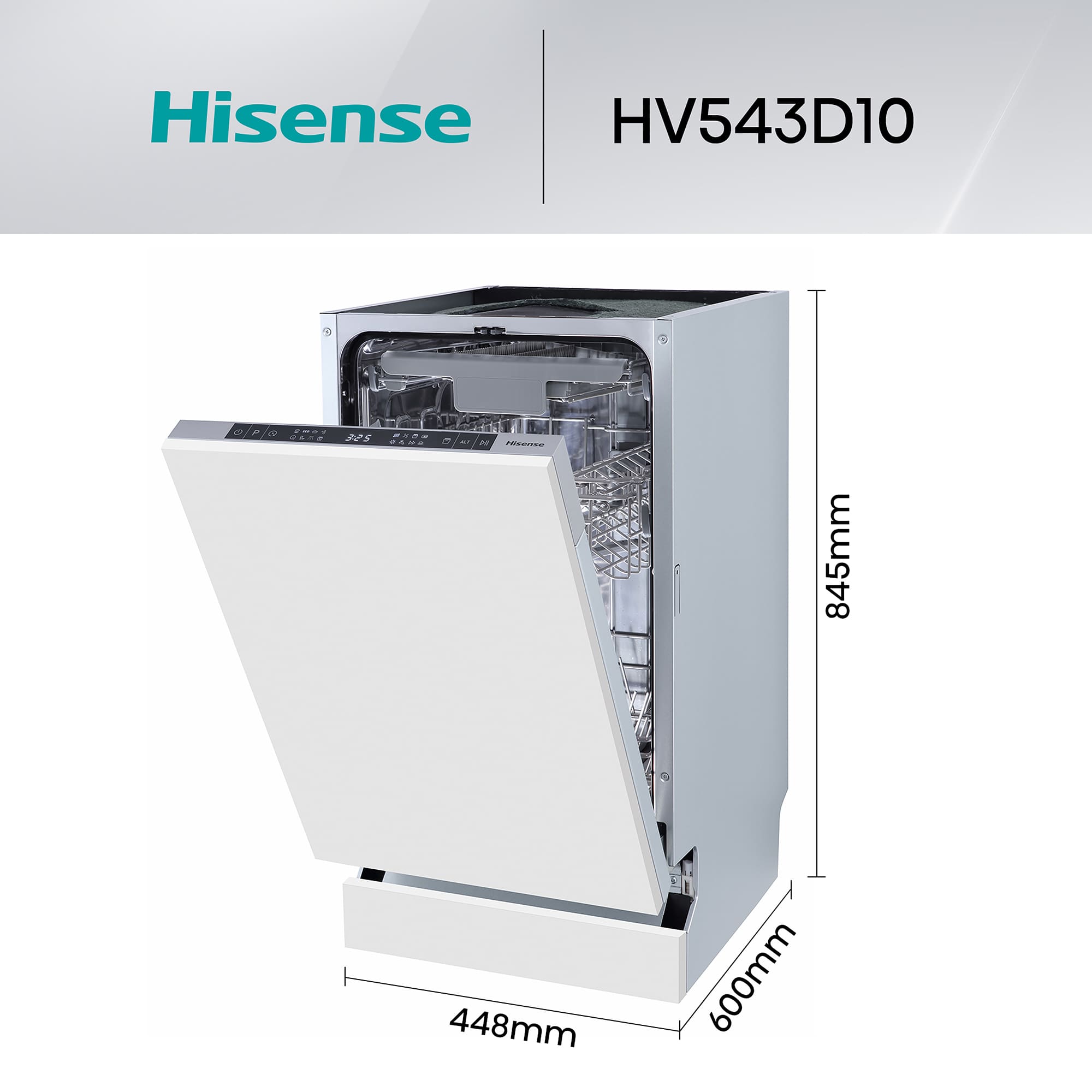 Hisense - HV543D10 – Lavavajillas 45cm, Encastre, Clase D, 11, Integrable