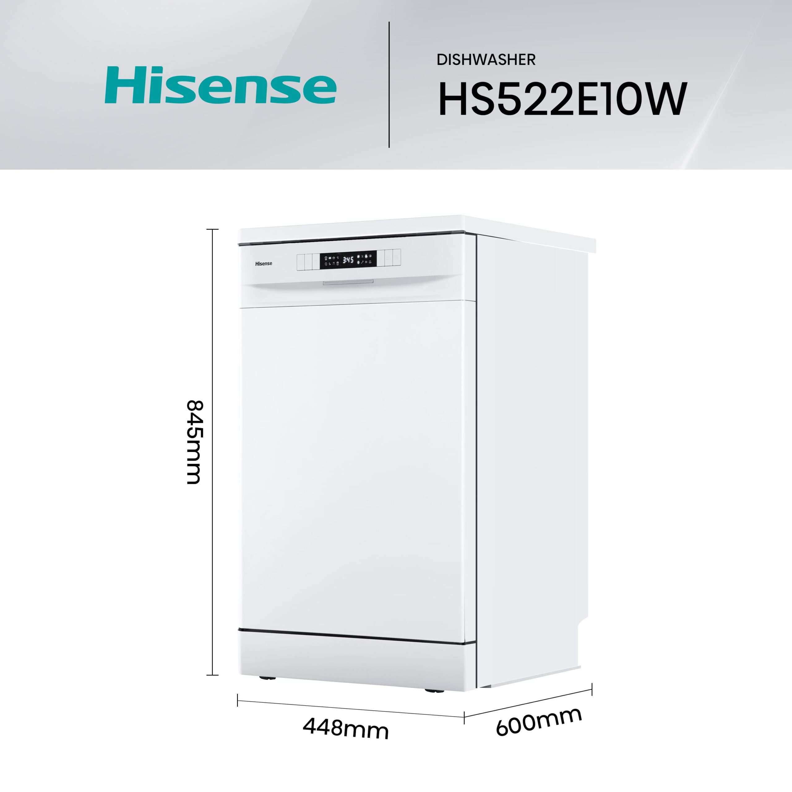 Hisense - HS522E10W – Lavavajillas 45cm , Libre Instalación, Clase E , 9