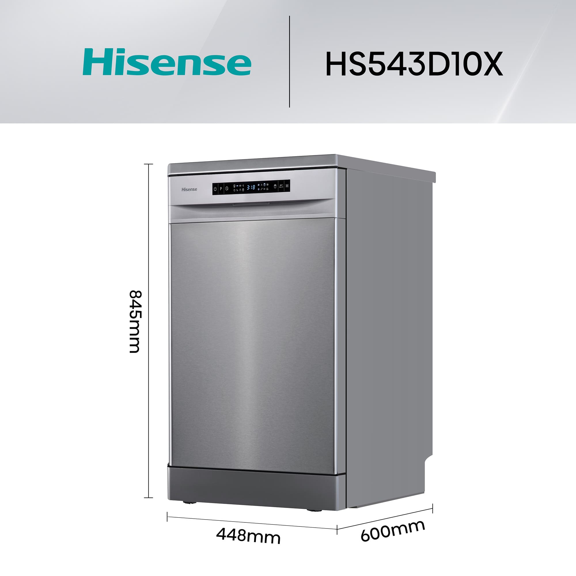 Hisense - HS543D10X – Lavavajillas 45cm, Libre Instalación, Clase D, 11, Integrable