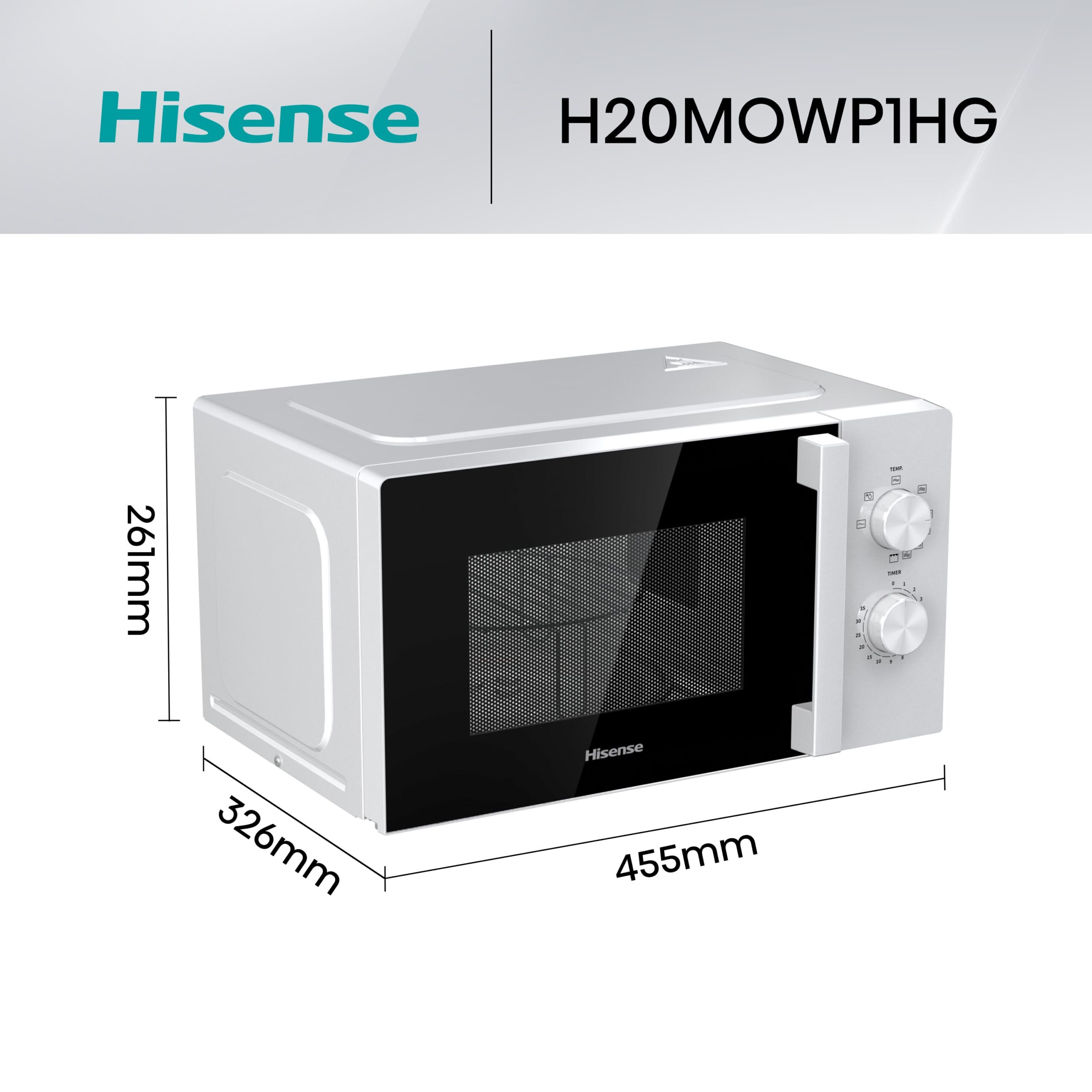 Hisense - H20MOWP1HG – Microondas Con Grill, 20L, Blanco