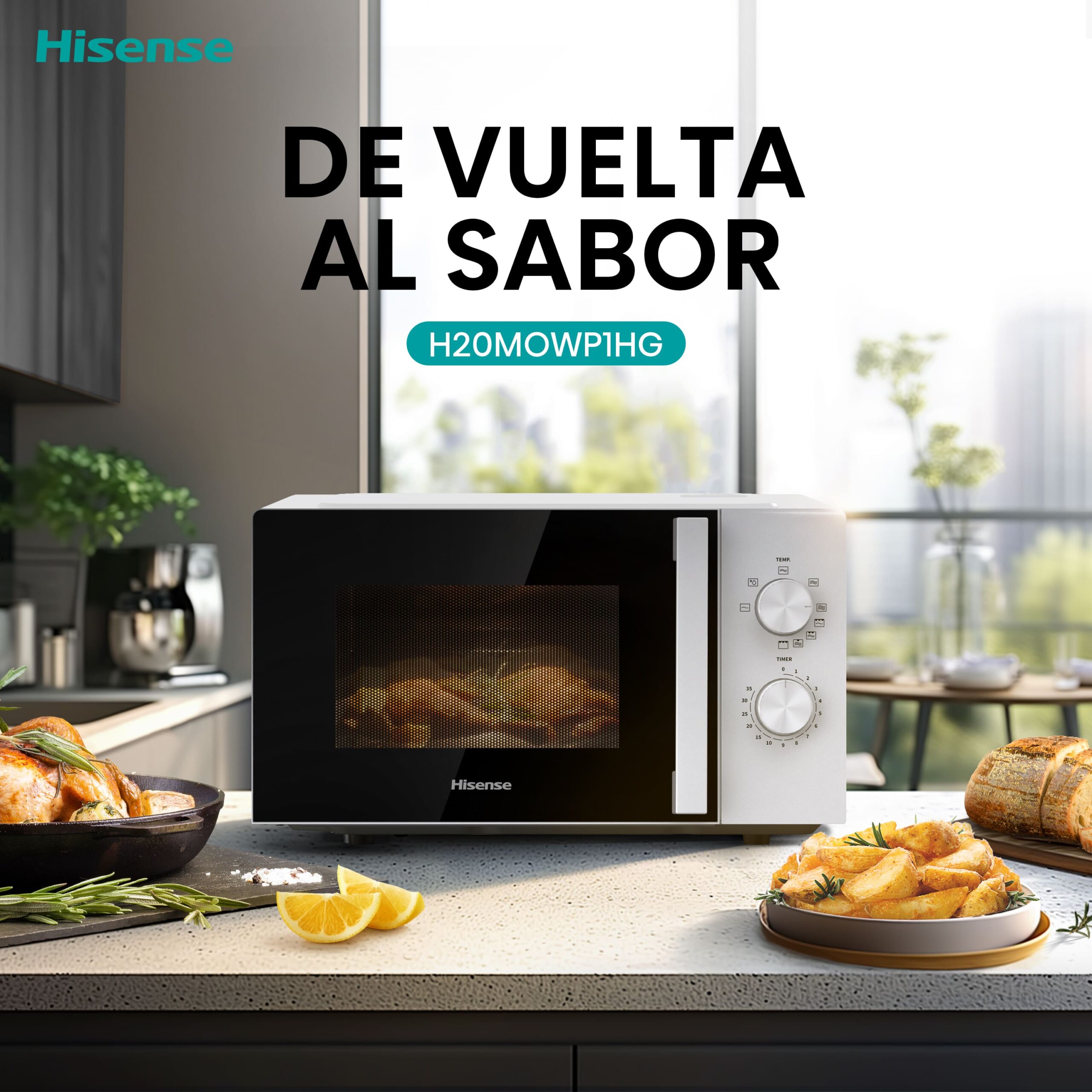 Hisense - H20MOWP1HG – Microondas Con Grill, 20L, Blanco