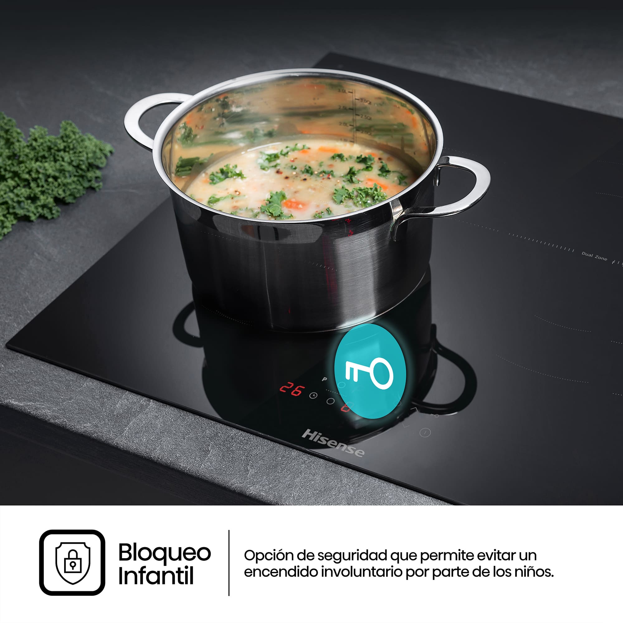 Hisense - HI6311BSHYCE – Placa, Inducción, 3 Zonas, Negro