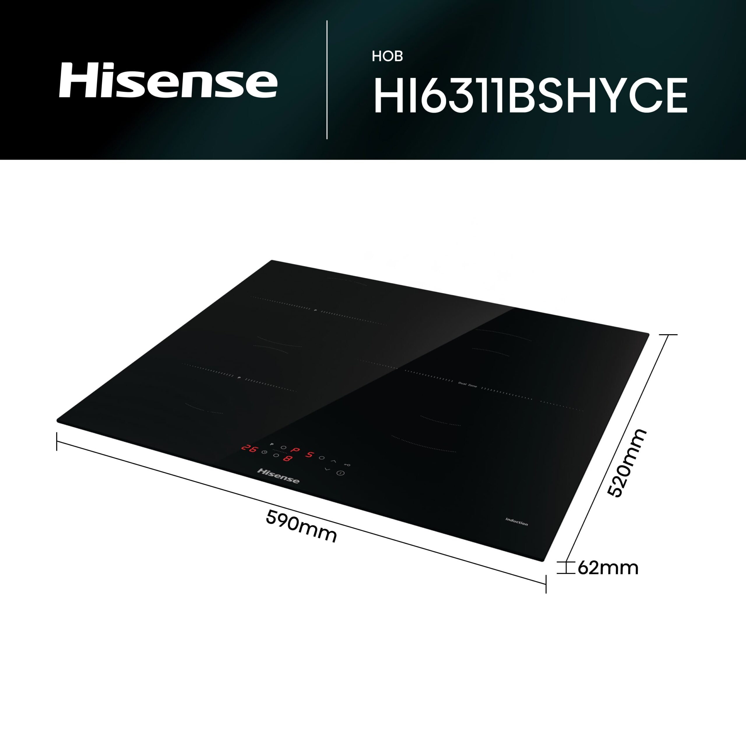 Hisense - HI6311BSHYCE – Placa, Inducción, 3 Zonas, Negro