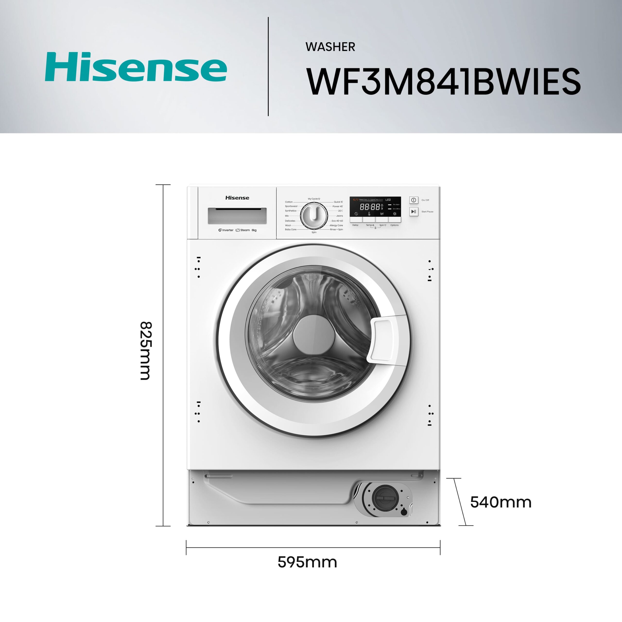 Hisense - WF3M841BWIES – Lavadora, Clase A, 8 Kg, 1400 rpm, Blanco