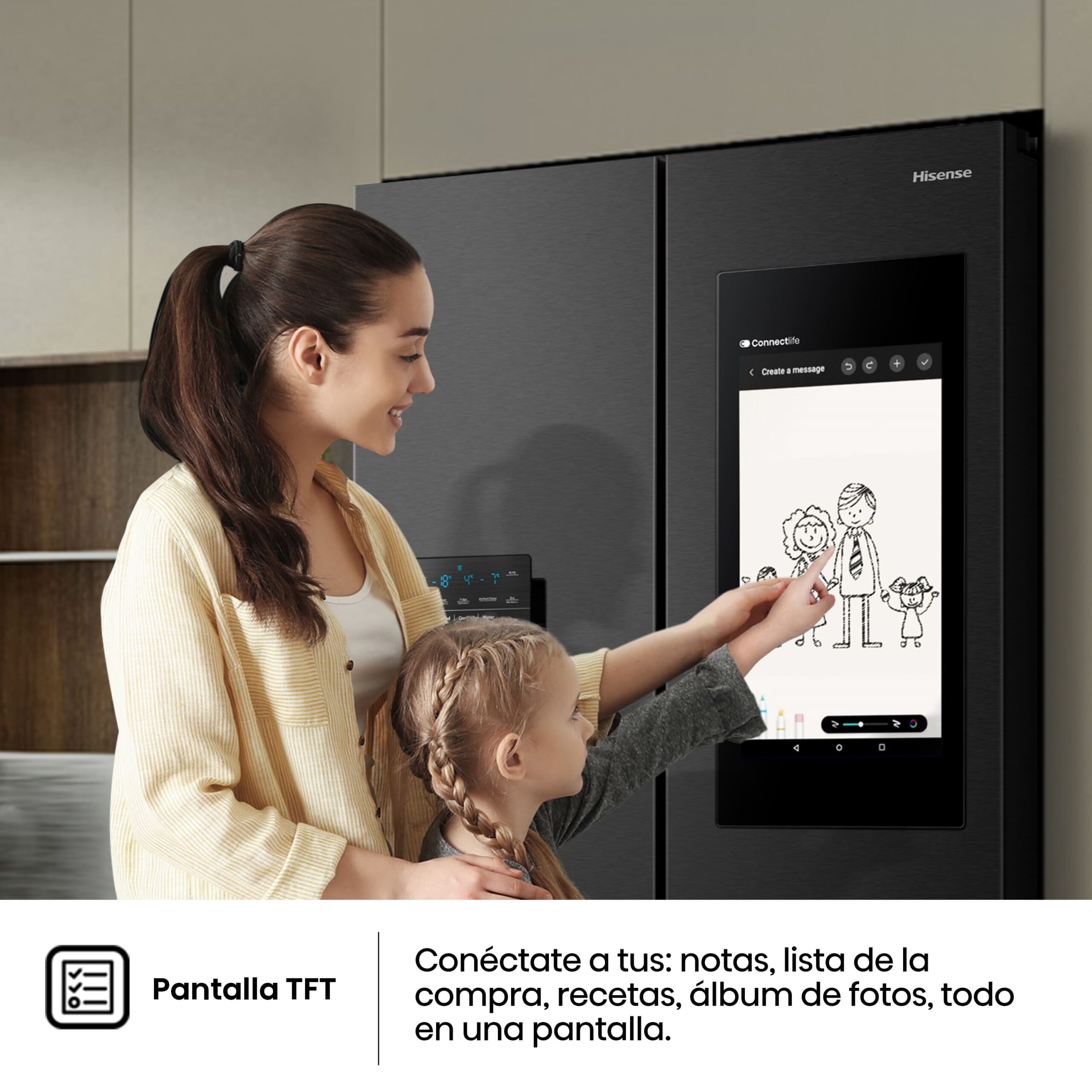 Hisense - RQ760N4IFE – Frigorífico Americano 4 Puertas Inteligente, Clase E, 577L, Negro