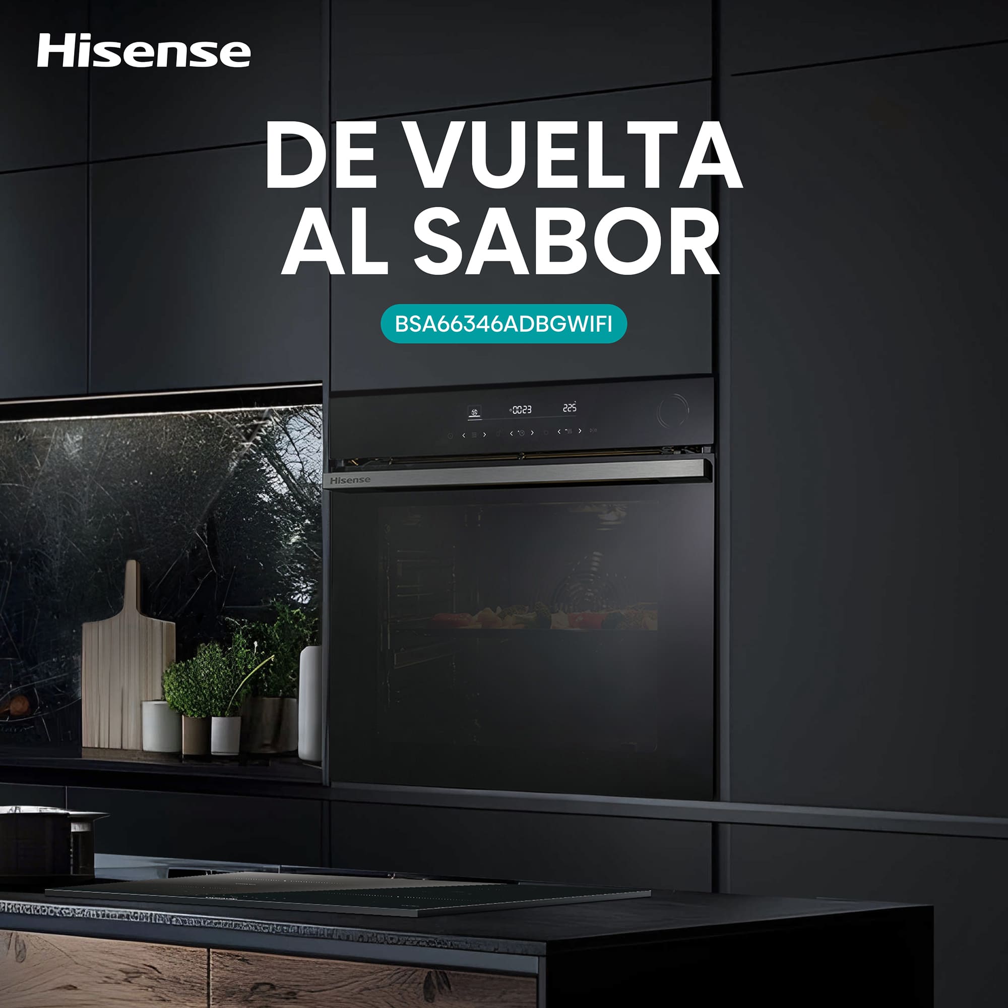 Hisense - BSA66346ADBGWIFI – Horno Hidrolítico, Cocción Vapor Con Depósito, Clase A+, 77L, Cristal Negro