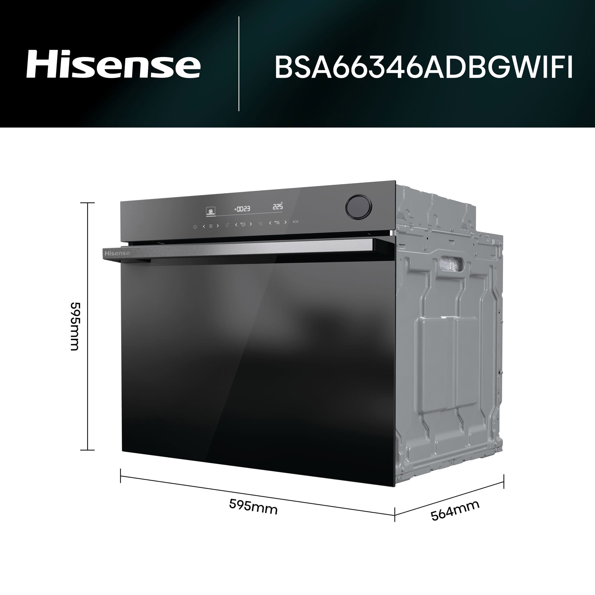 Hisense - BSA66346ADBGWIFI – Horno Hidrolítico, Cocción Vapor Con Depósito, Clase A+, 77L, Cristal Negro