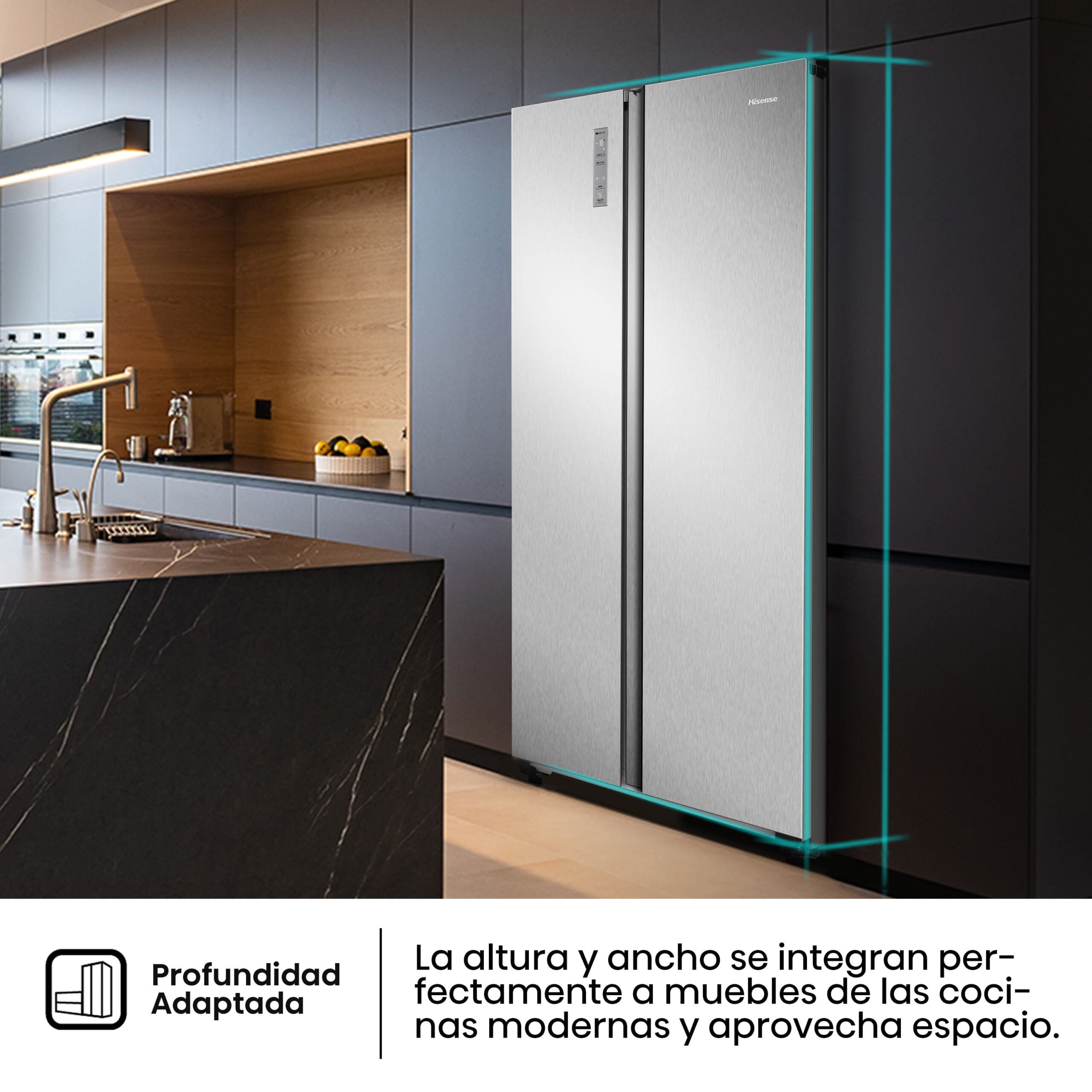 Hisense - RS677N4ACC – Frigorífico Americano Side By Side, Clase C , 519L, Inox