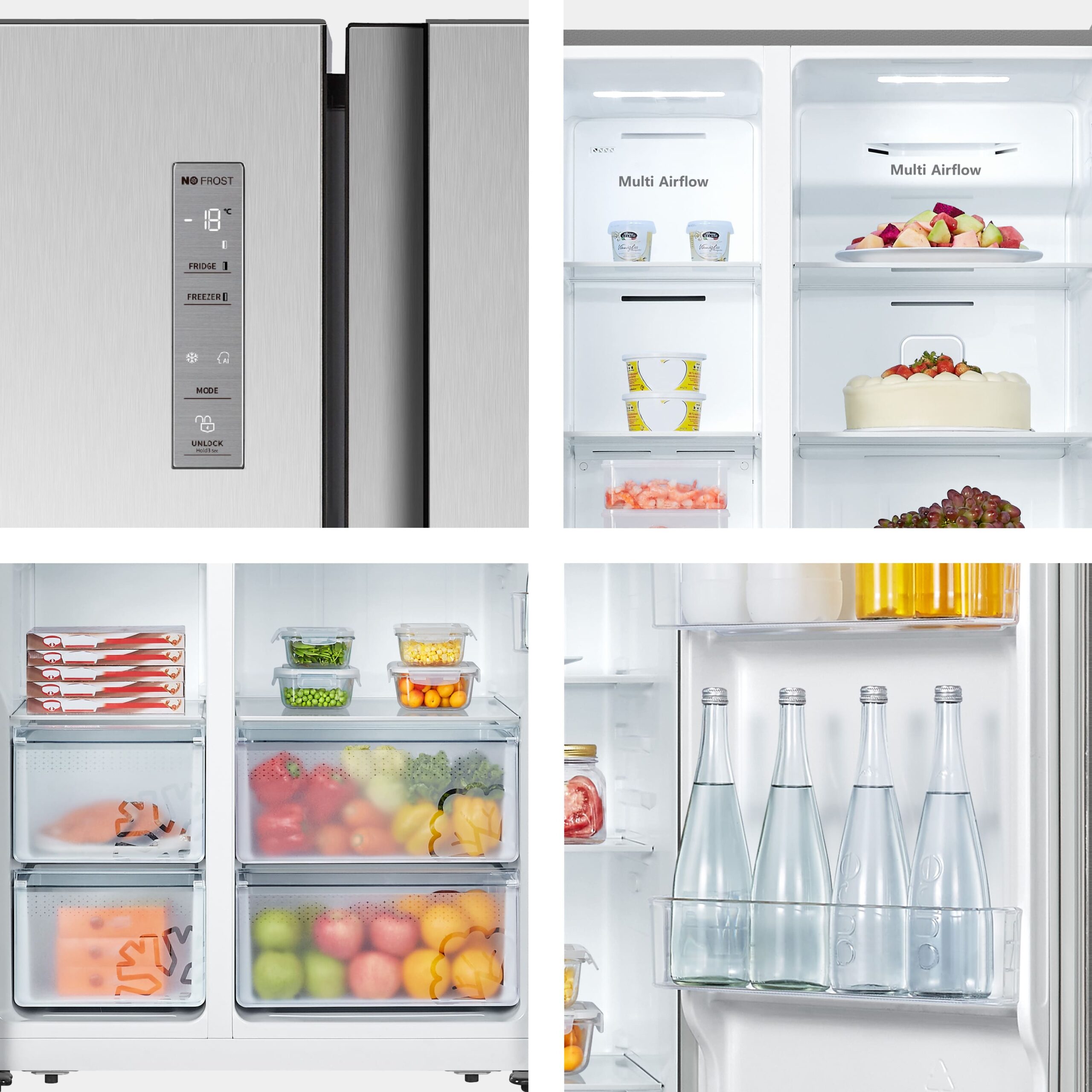 Hisense - RS677N4ACC – Frigorífico Americano Side By Side, Clase C , 519L, Inox