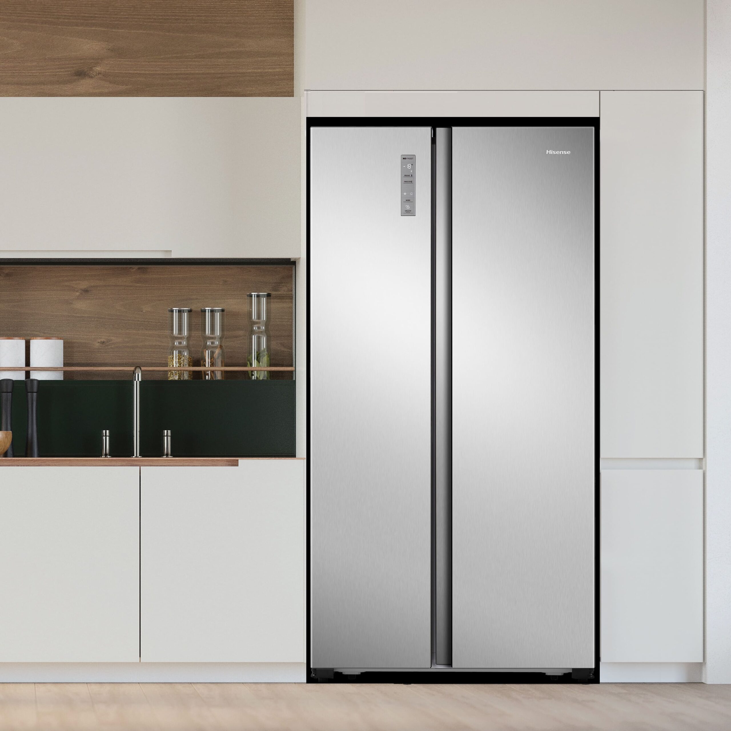 Hisense - RS677N4ACC – Frigorífico Americano Side By Side, Clase C , 519L, Inox