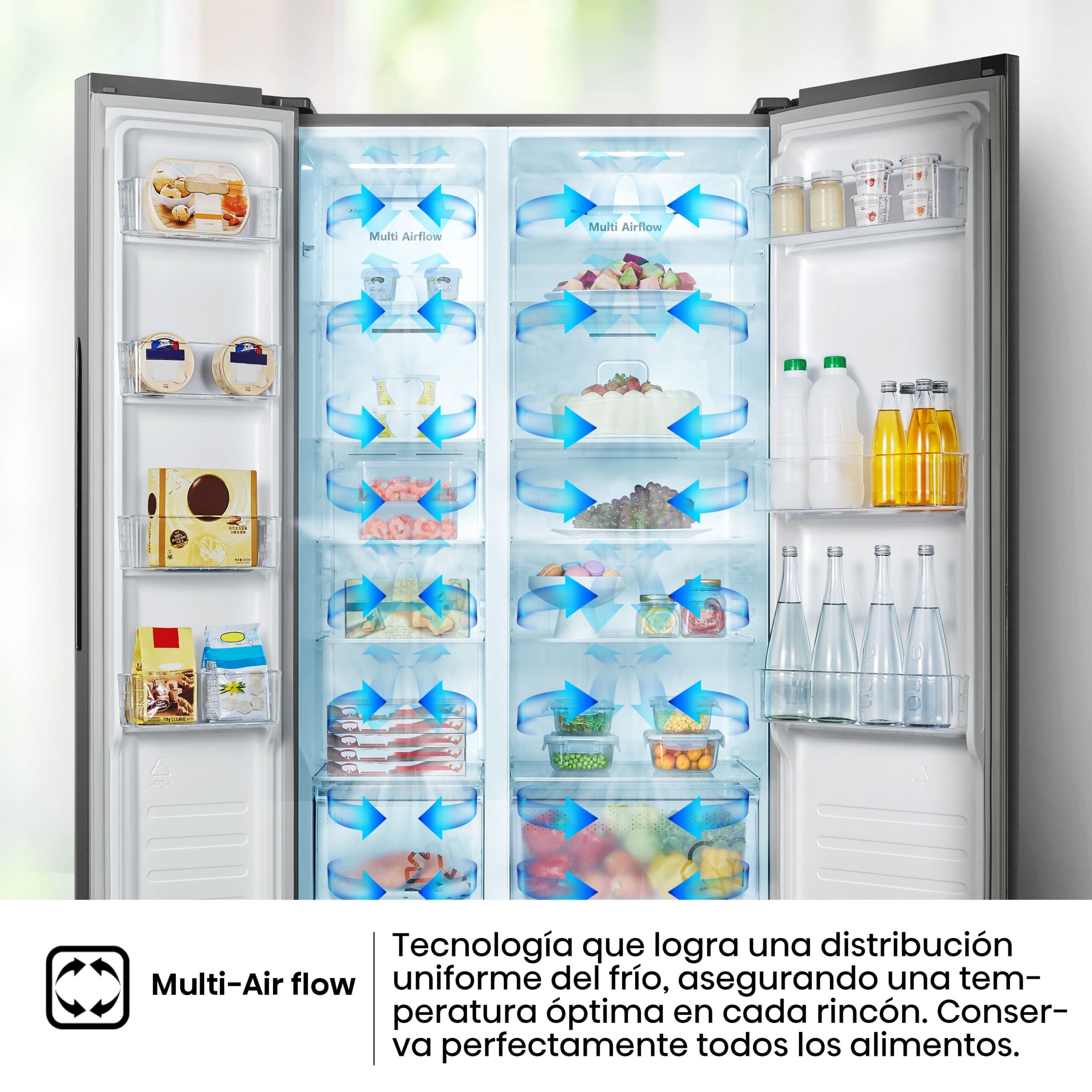 Hisense - RS677N4ACC – Frigorífico Americano Side By Side, Clase C , 519L, Inox