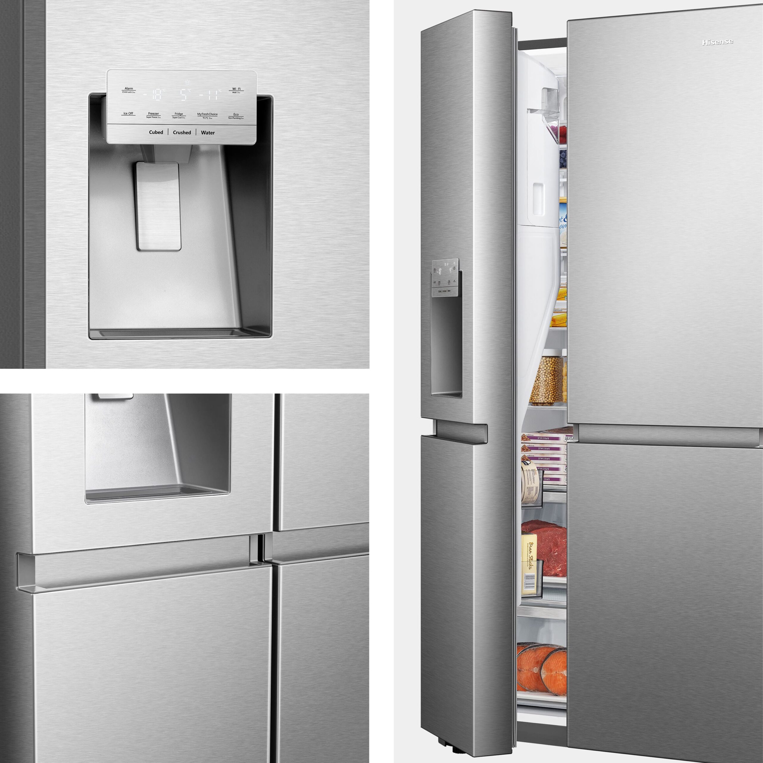 Hisense - RS818N4TIC – Frigorífico Americano Side By Side, Clase C, 632L, Inox