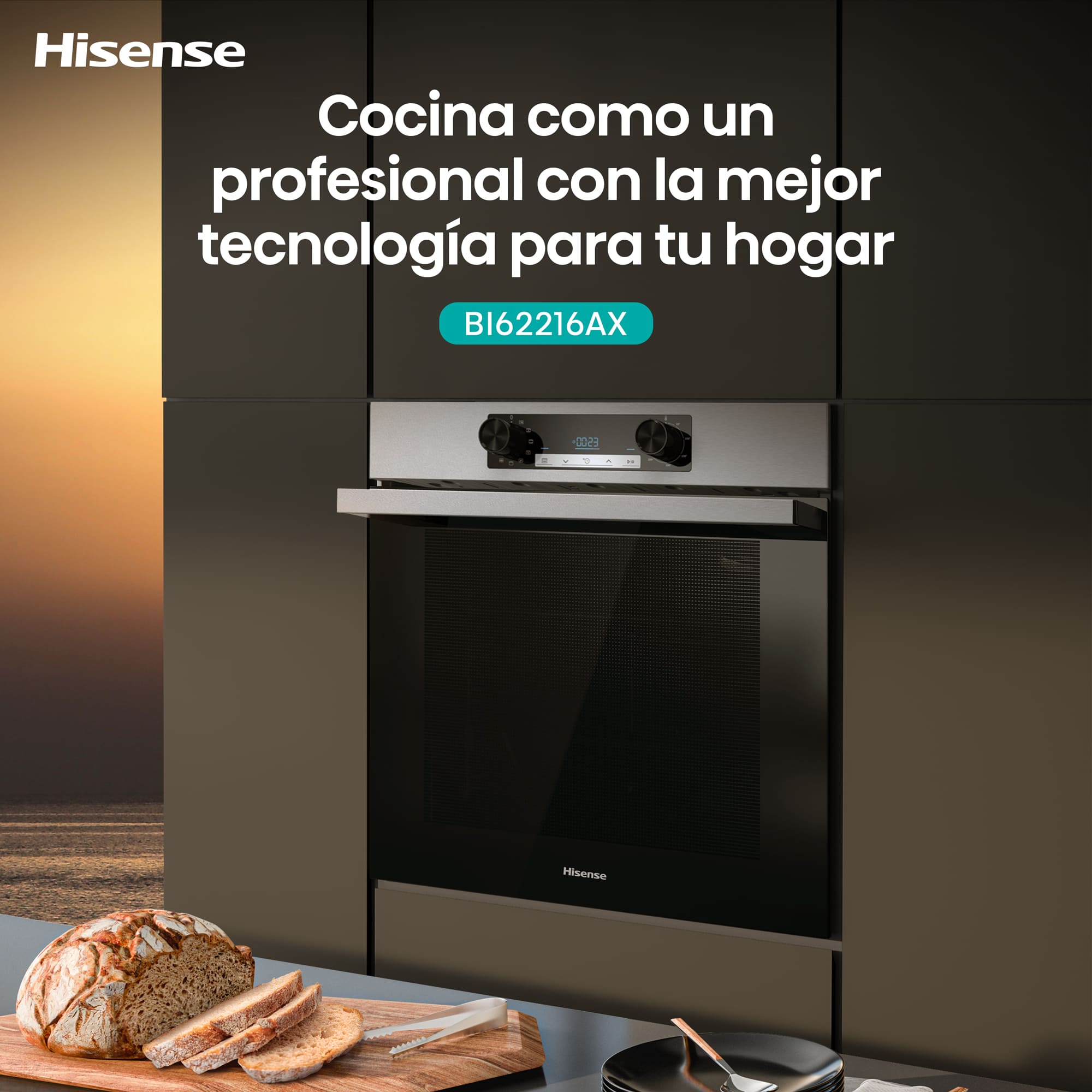 Hisense - BI62216AX – Horno Hidrolítico, Clase A, 77L, Gris Inox