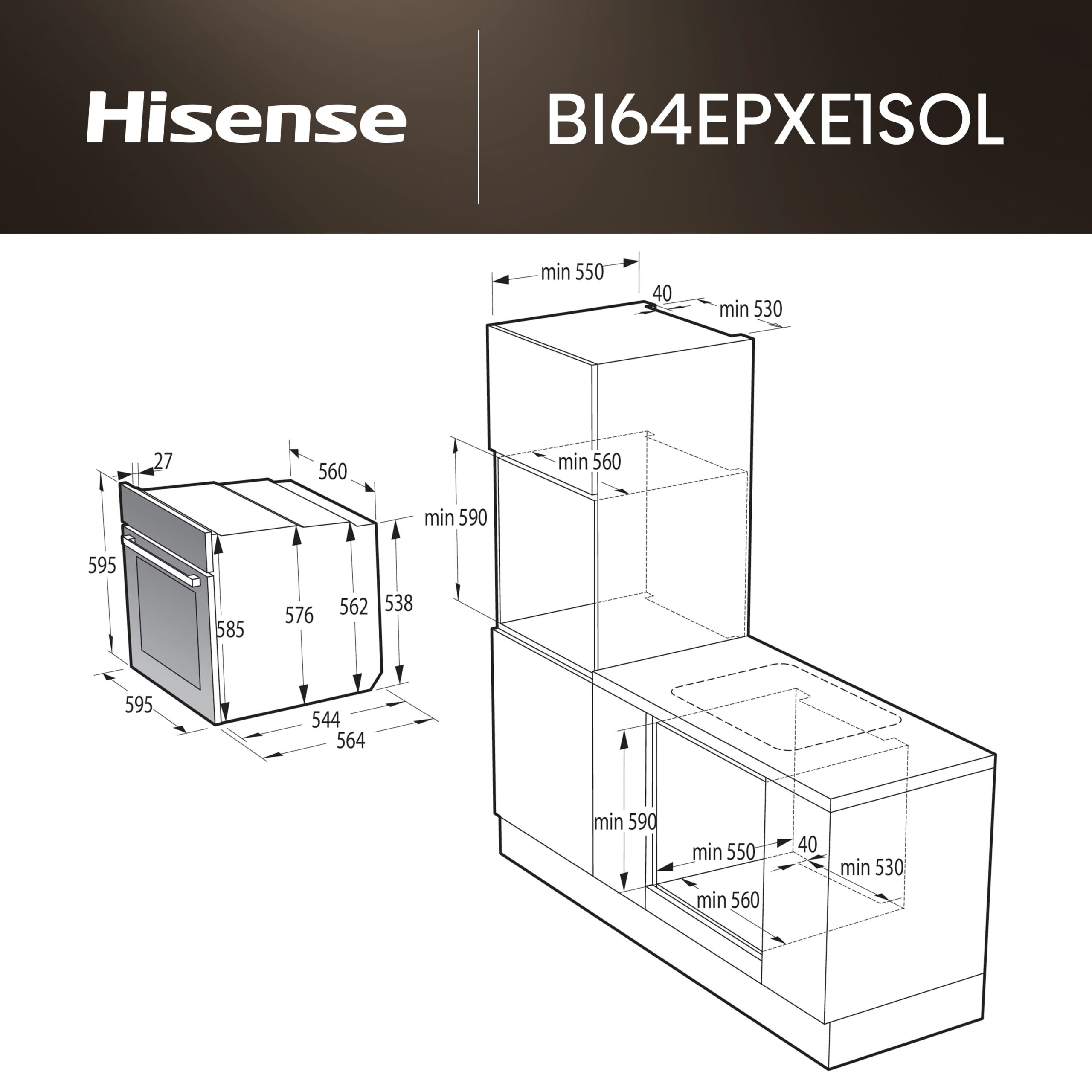 Hisense - BI64EPXE1SOL – Horno Pirolítico, Clase A+, 77L, Inox