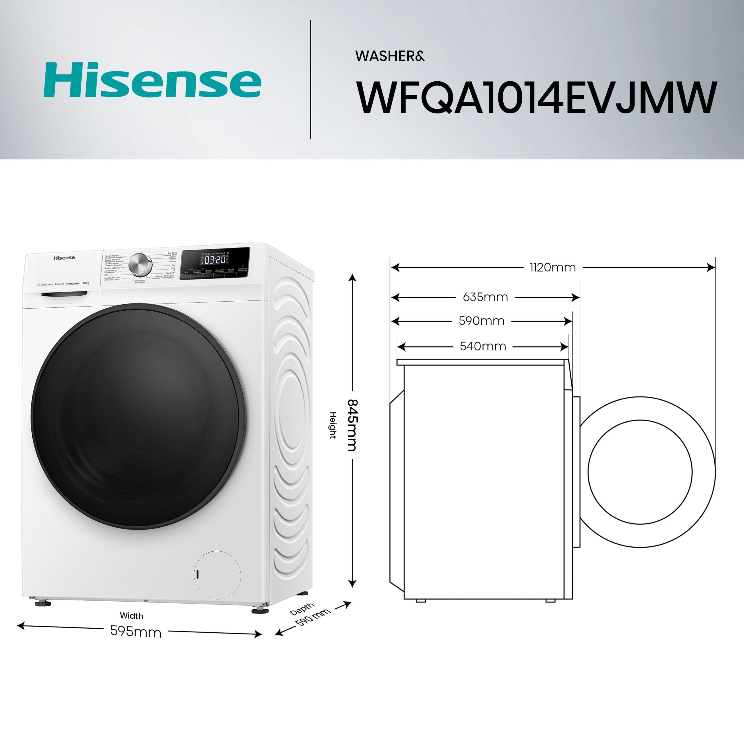 Hisense - WFQA1014EVJMW – Lavadora, Clase A, 10 Kg, 1400 rpm, Blanco