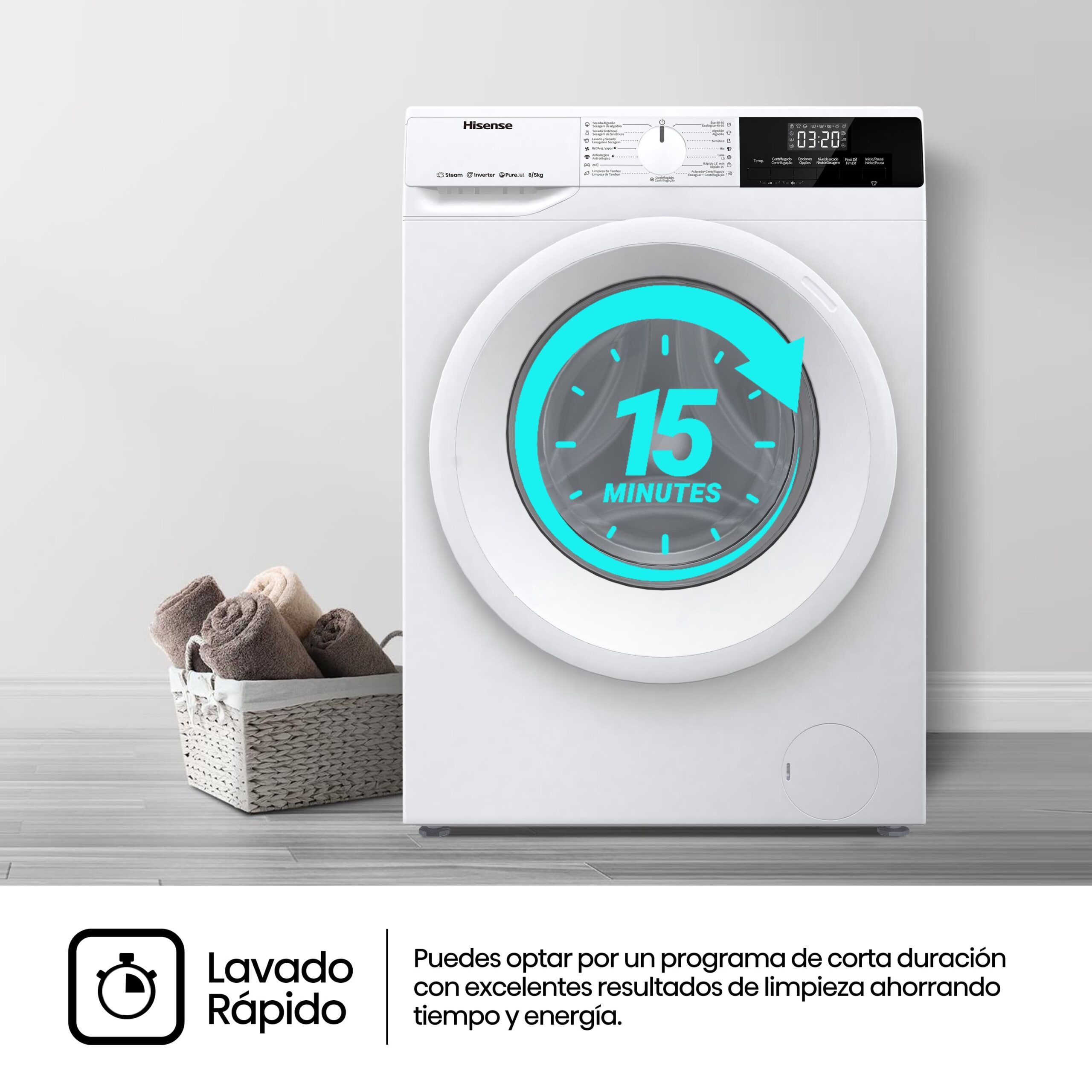 Hisense - WFQE8014EVJM – Lavadora, Clase A, 8 Kg, Blanco