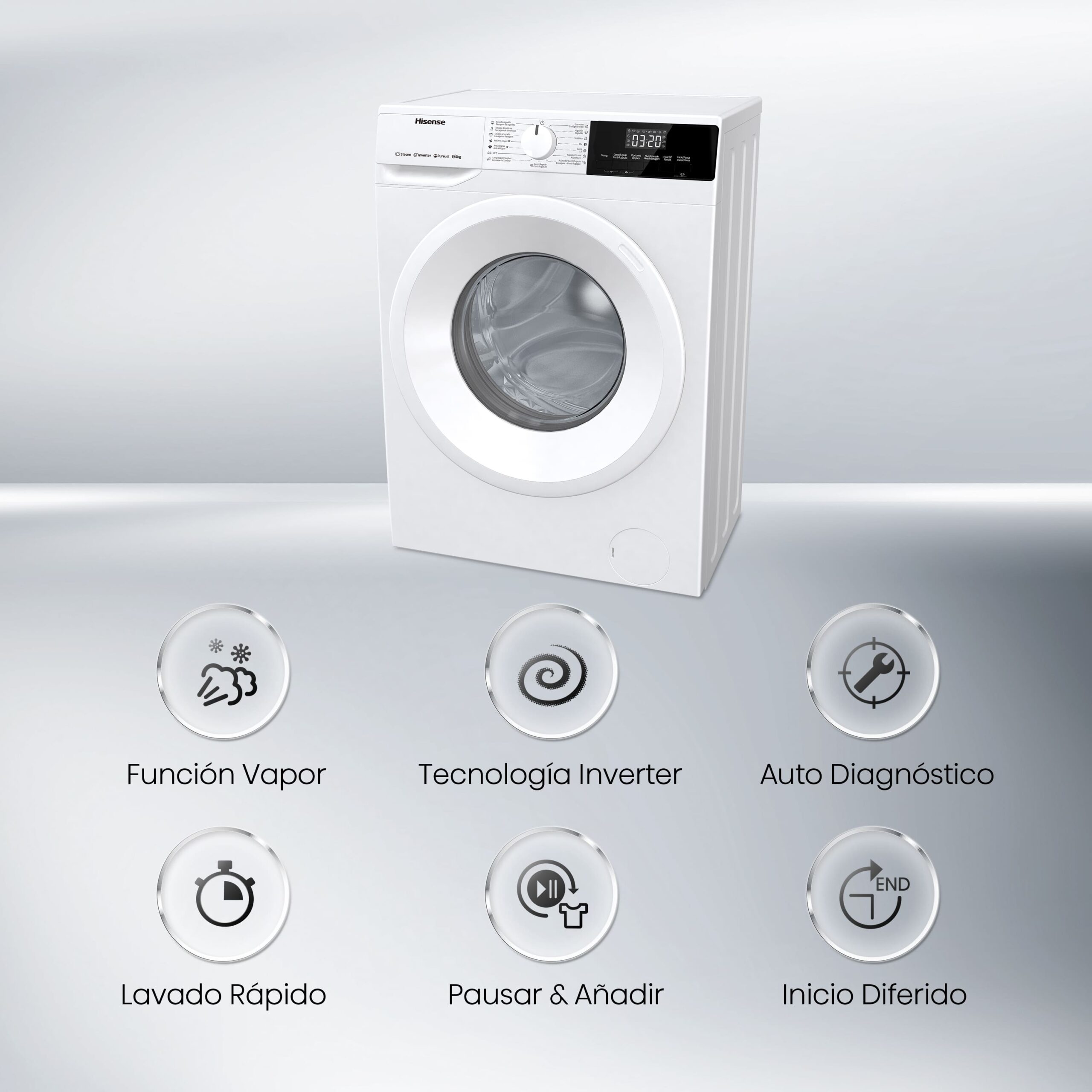 Hisense - WFQE8014EVJM – Lavadora, Clase A, 8 Kg, Blanco