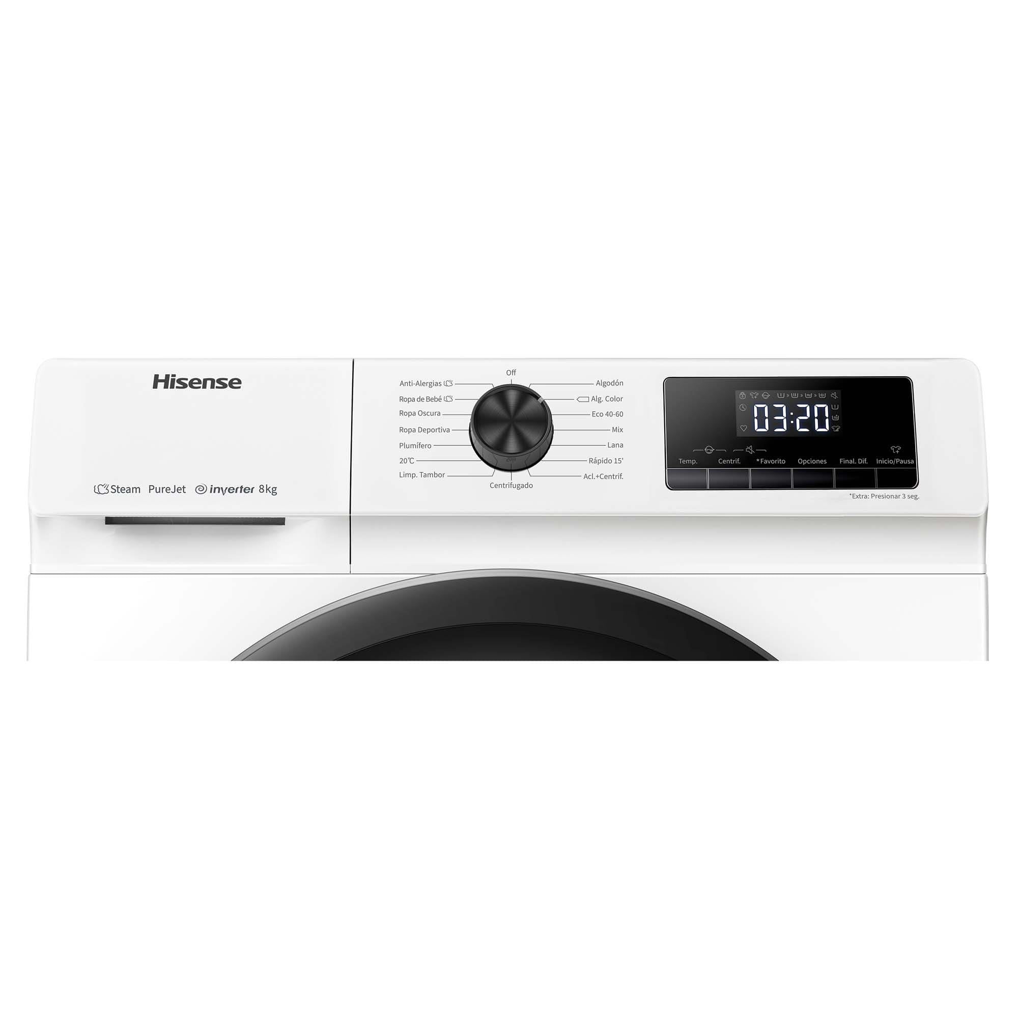 Hisense - WFQE8014EVJM – Lavadora, Clase A, 8 Kg, Blanco