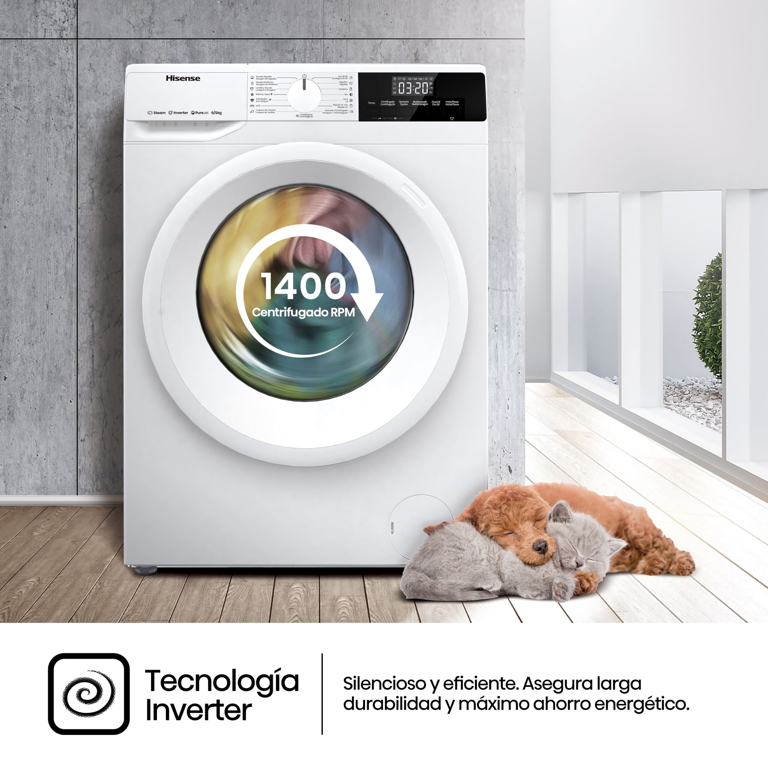 Hisense - WFQE8014EVJM – Lavadora, Clase A, 8 Kg, Blanco