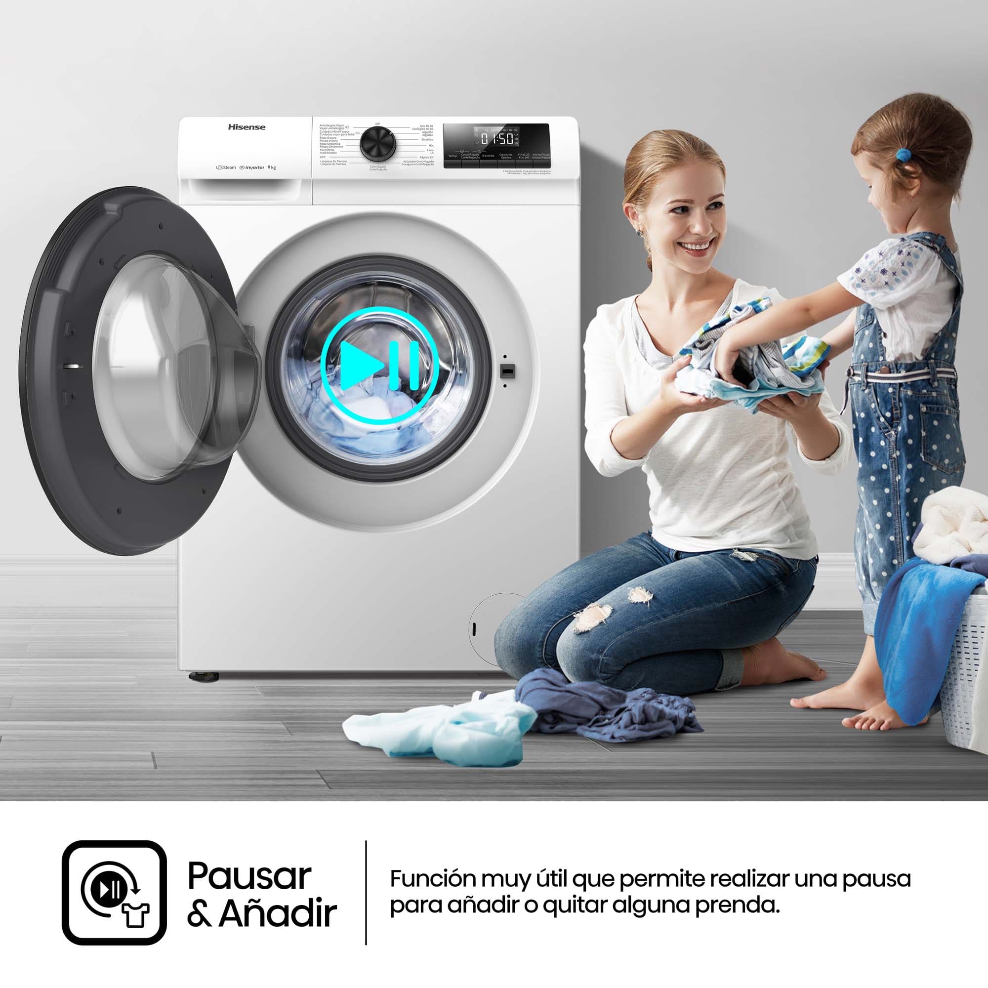 Hisense - WFQP901418VM – Lavadora, Clase B, 9 Kg, 1400 rpm, Blanco