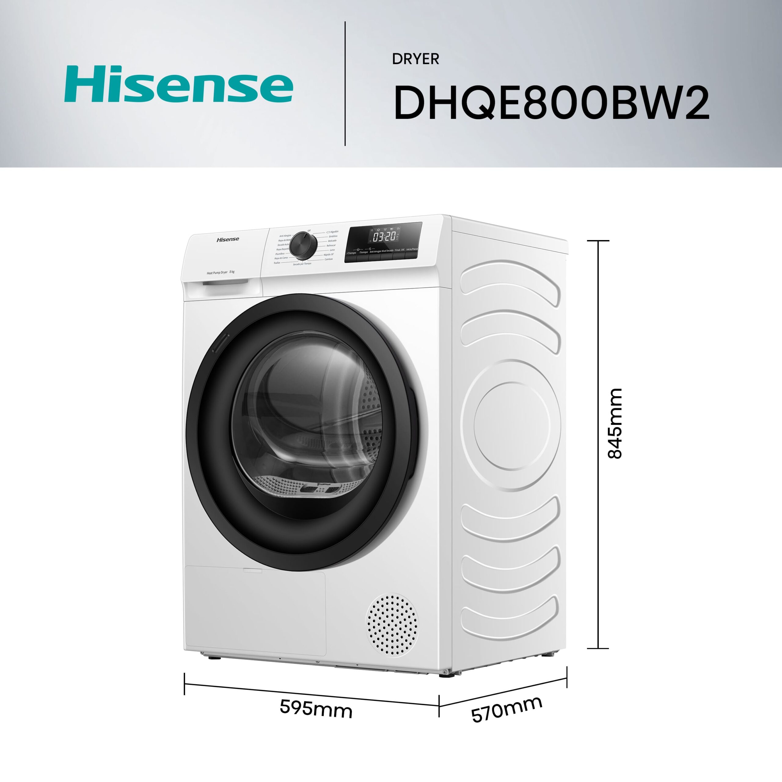 Hisense - DHQE800BW2 – Secadora, Clase A++, Capacidad 8 Kg, Color Blanco