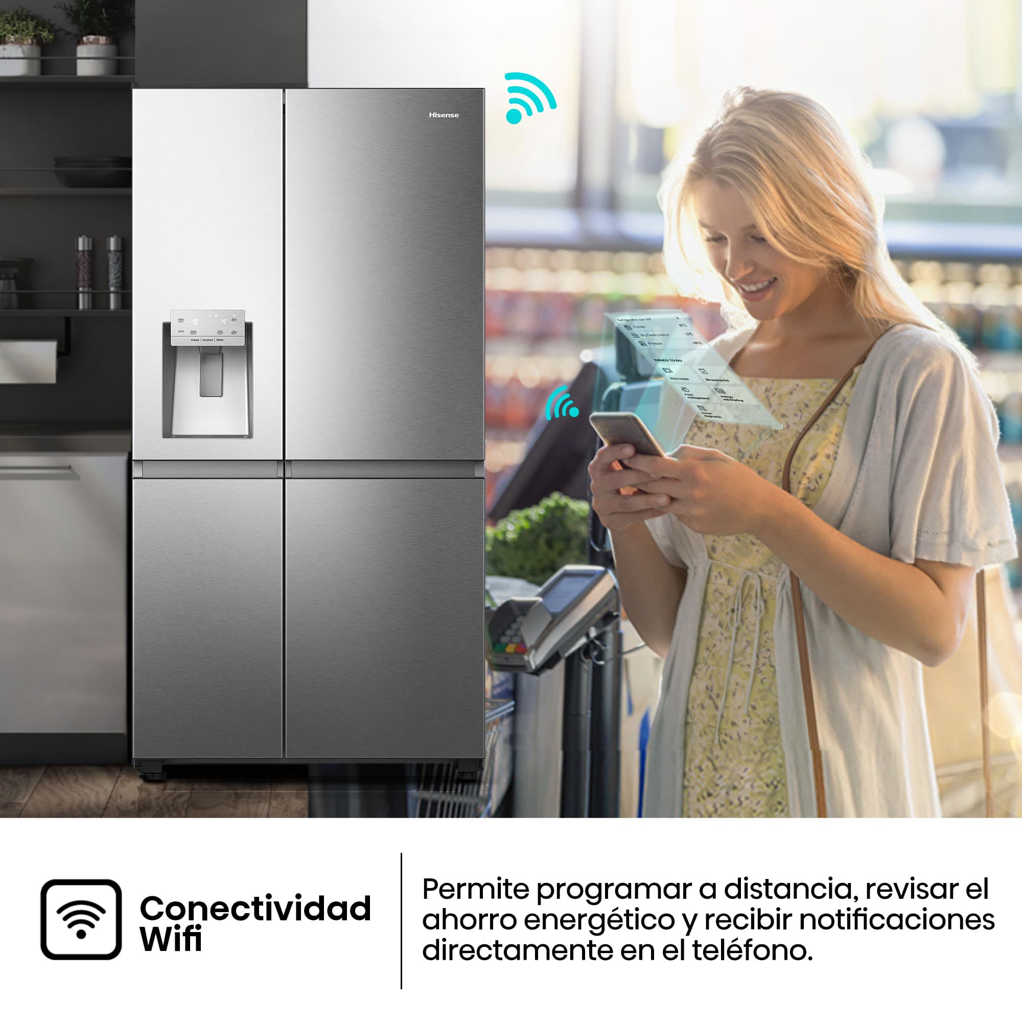 Hisense - RS818N4IIE1 – Frigorífico Americano Side By Side, Clase E , Capacidad 632L, Color Inox