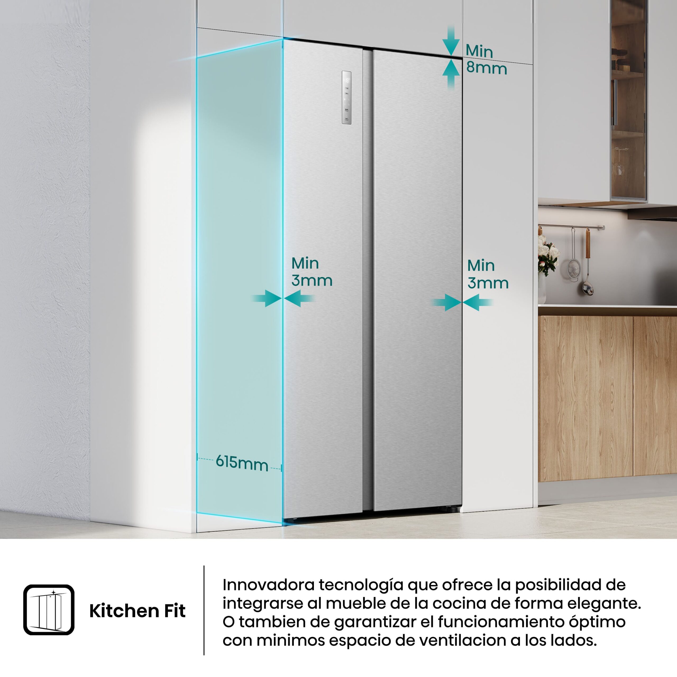 Hisense - RS3P538NAIE – Frigorífico Americano Side By Side, Clase E, Capacidad 534L, Color Inox