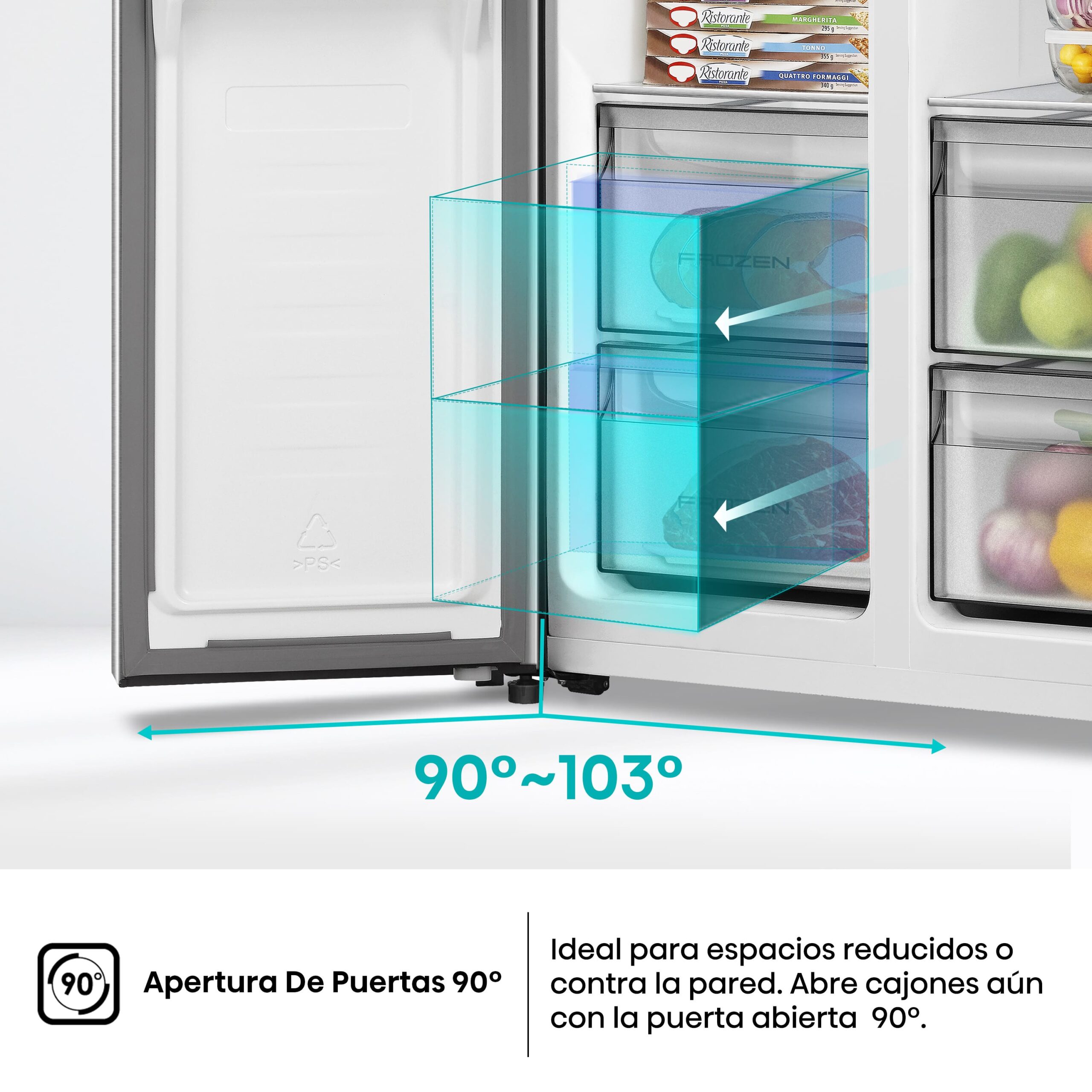 Hisense - RS3P538NAIE – Frigorífico Americano Side By Side, Clase E, Capacidad 534L, Color Inox