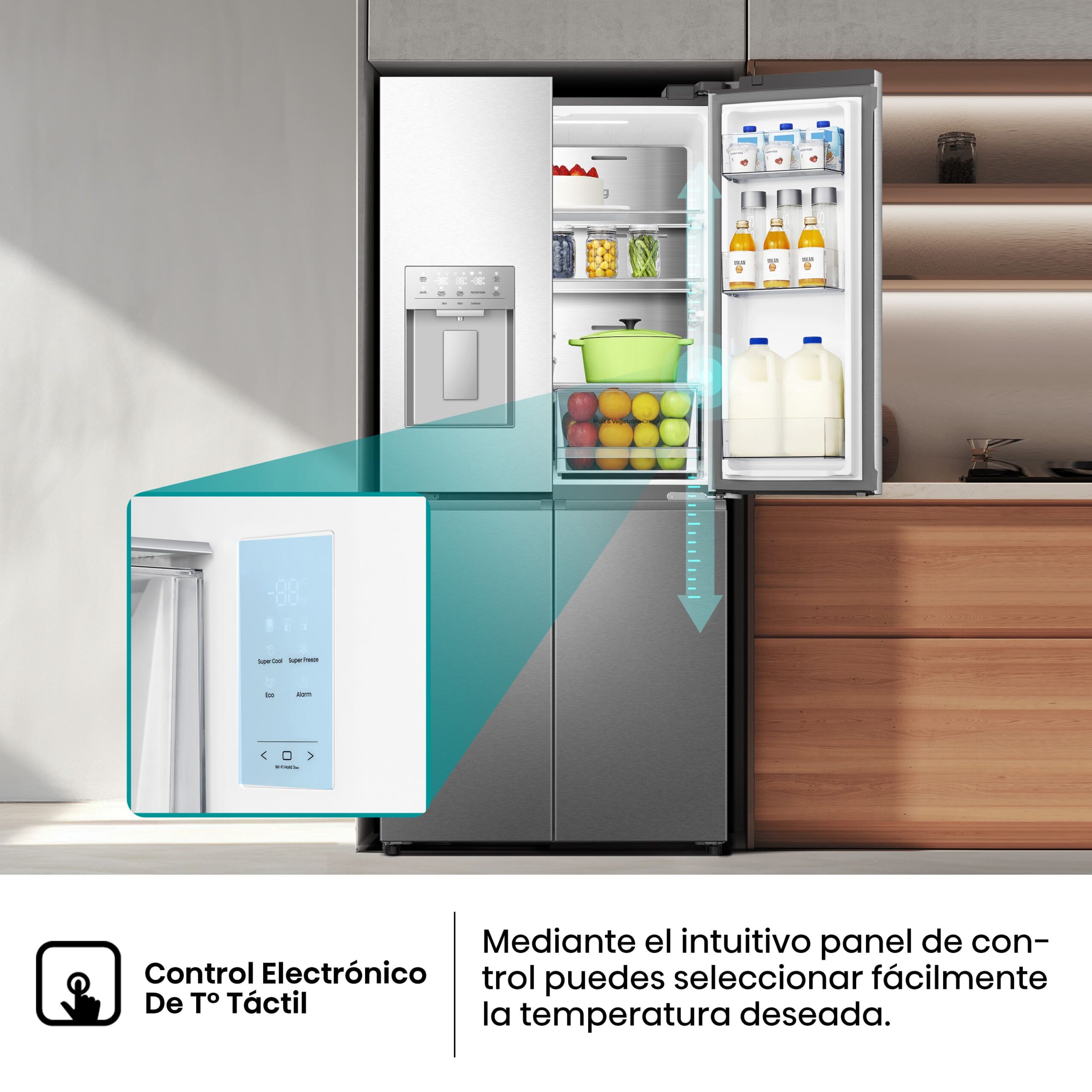 Hisense - RQ5P470SYID – Frigorífico Americano 4 Puertas, Clase D, Capacidad 483L, Color Inox