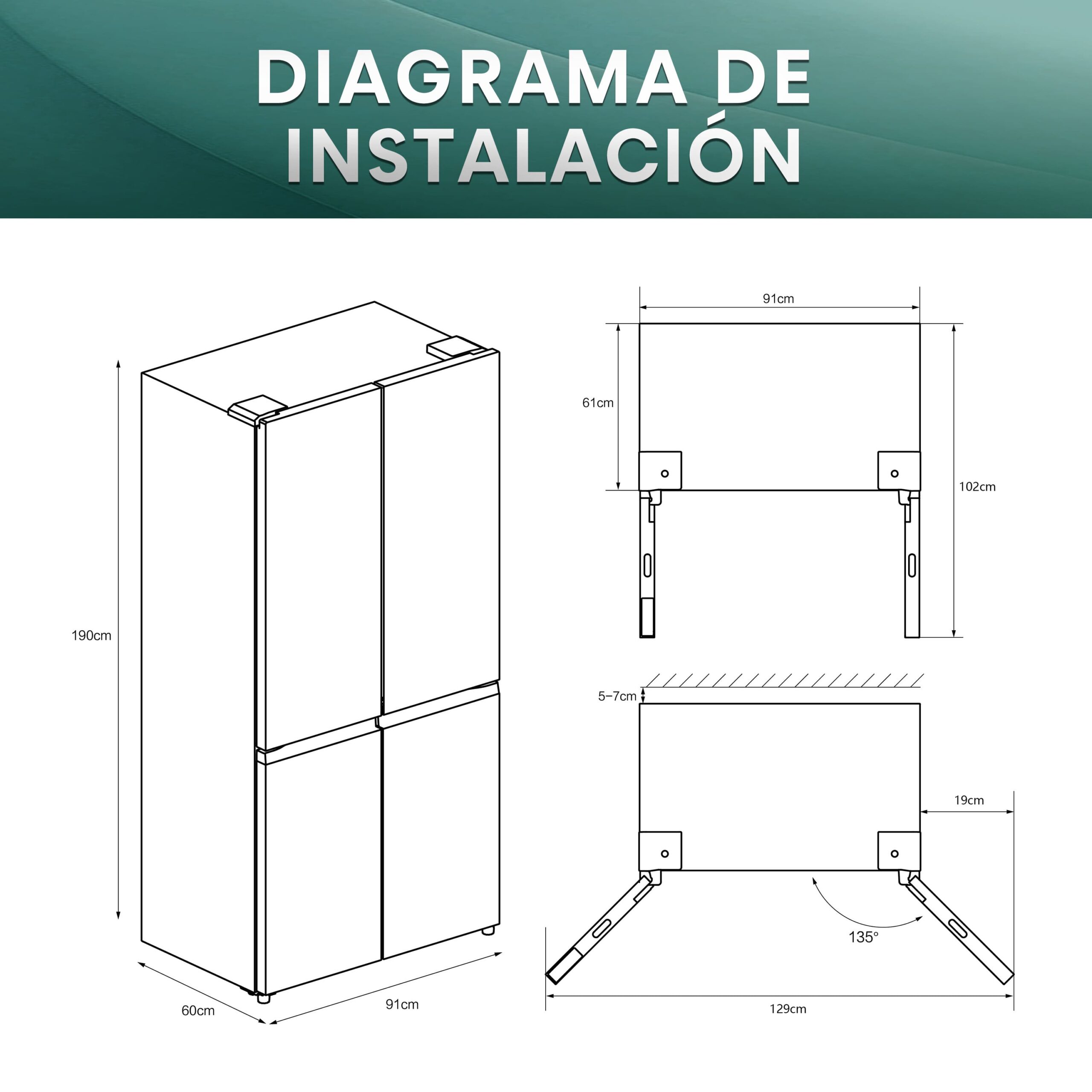 Hisense - RQ5P605NSVE – Frigorífico Americano 4 Puertas, Clase E, Capacidad 591L, Color Inox