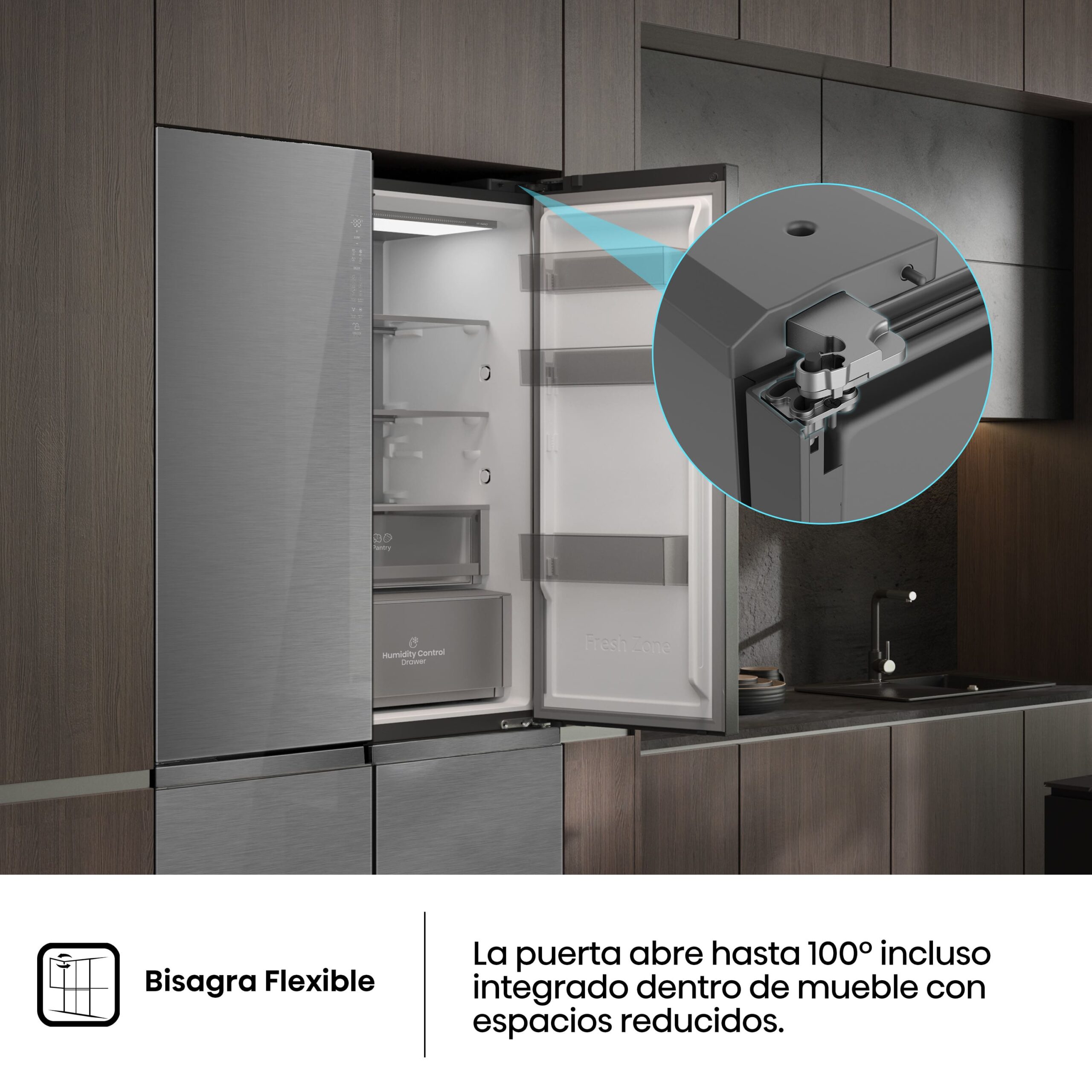 Hisense - RQ5P605NSVE – Frigorífico Americano 4 Puertas, Clase E, Capacidad 591L, Color Inox