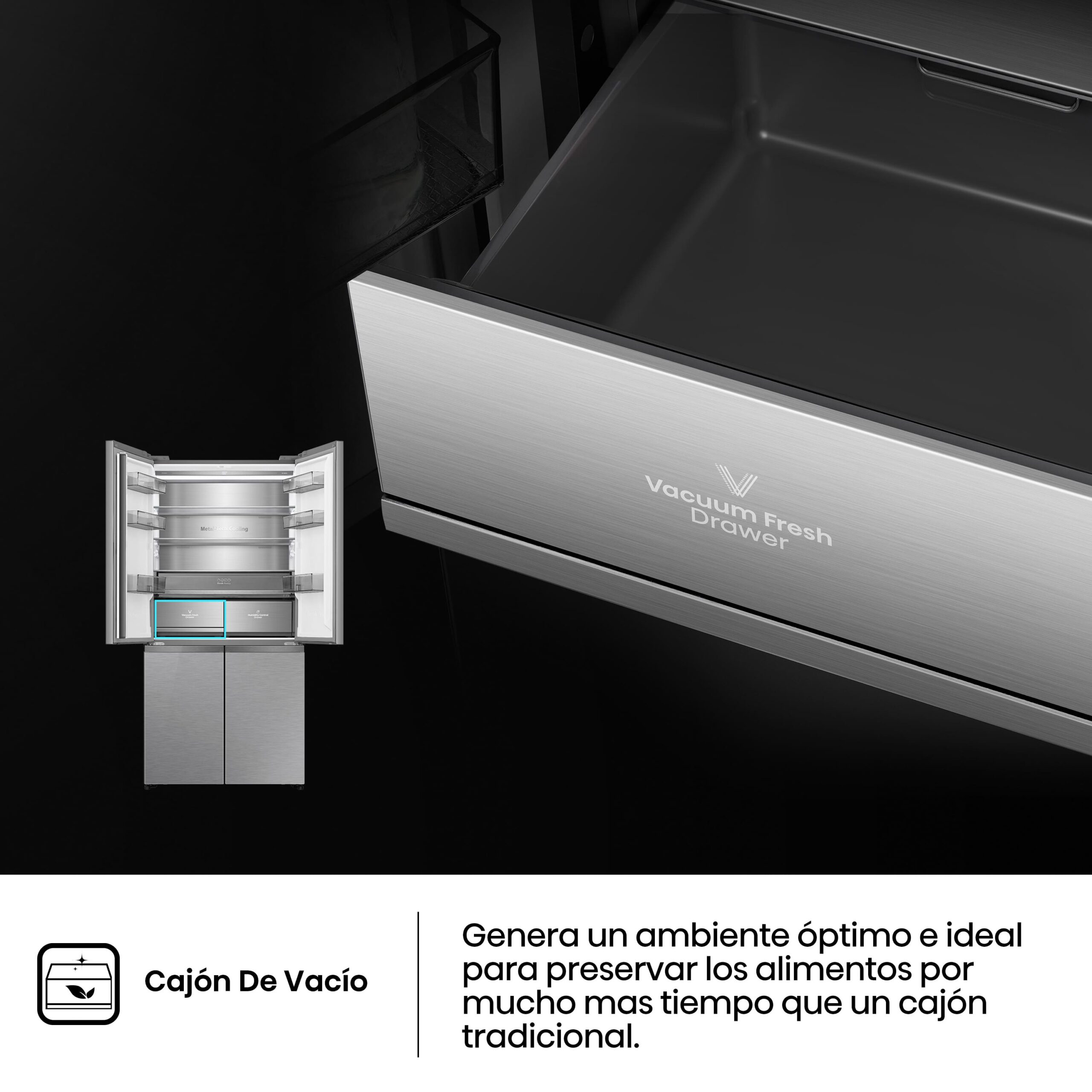 Hisense - RQ5P605NSVE – Frigorífico Americano 4 Puertas, Clase E, Capacidad 591L, Color Inox