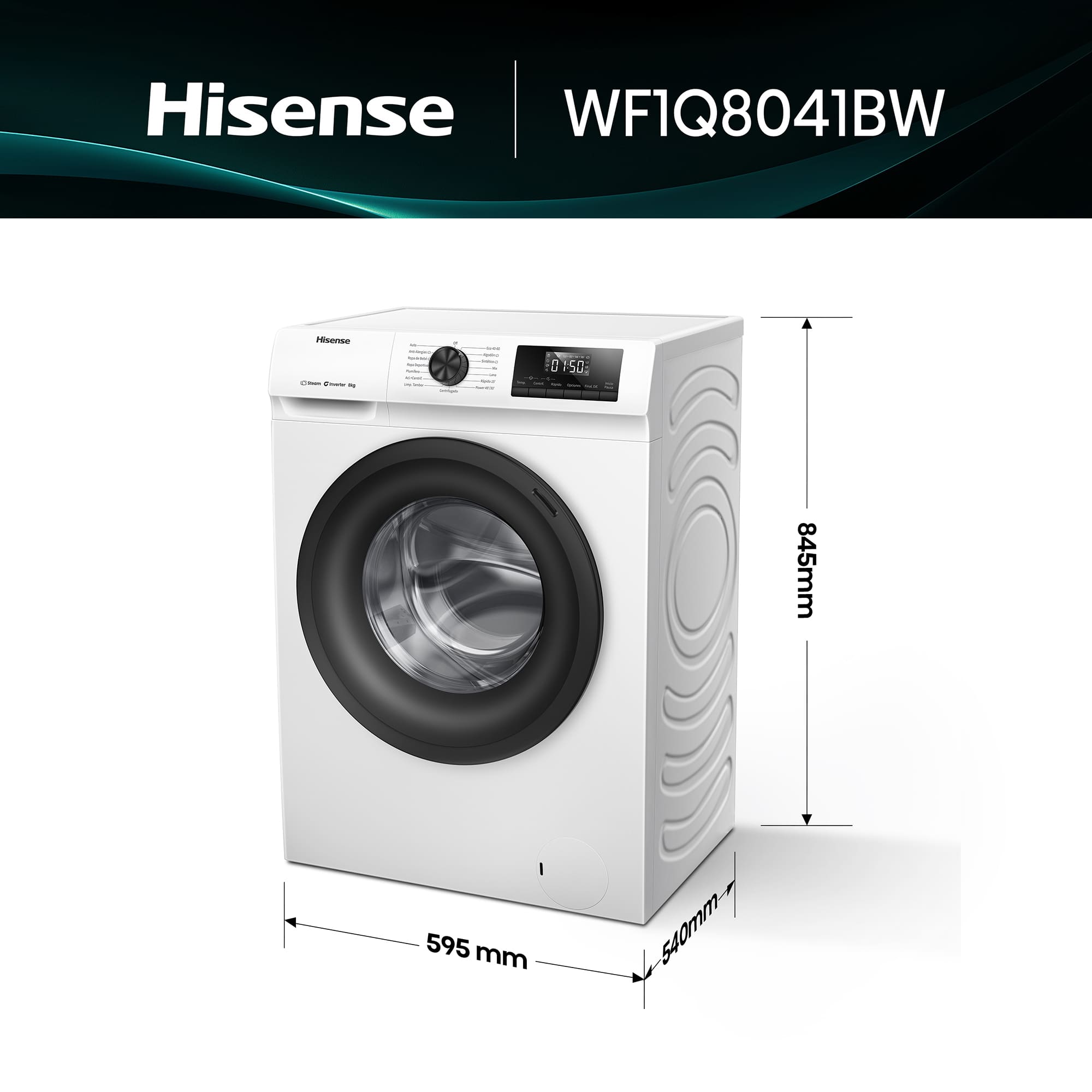 Hisense - WF1Q8041BW – Lavadora De Libre Instalación, Clase A, Capacidad 8 Kg , 1400 rpm, Color Blanco