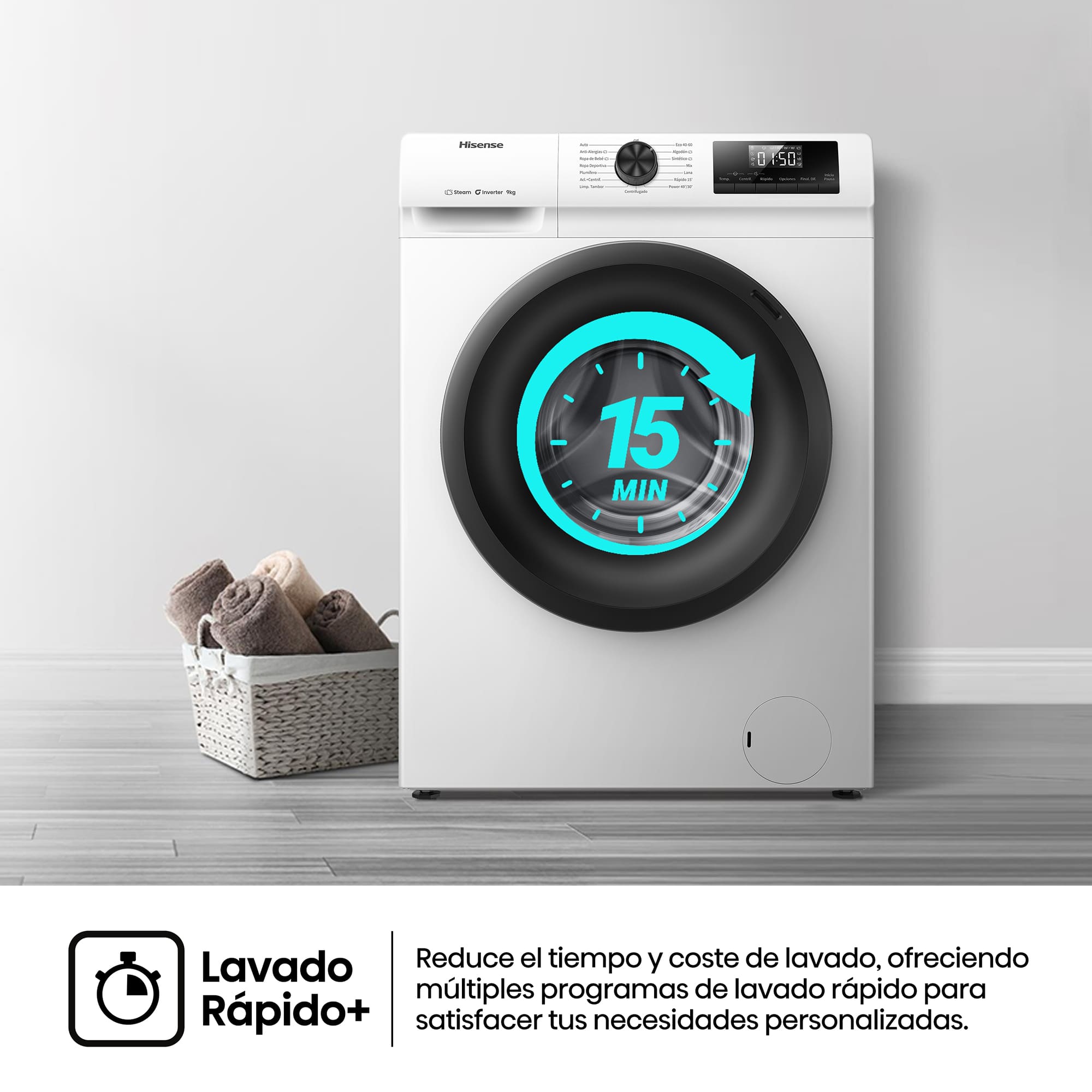 Hisense - WF1Q9041BW – Lavadora, Clase A, Capacidad 9 Kg , 1400 rpm, Color Blanco