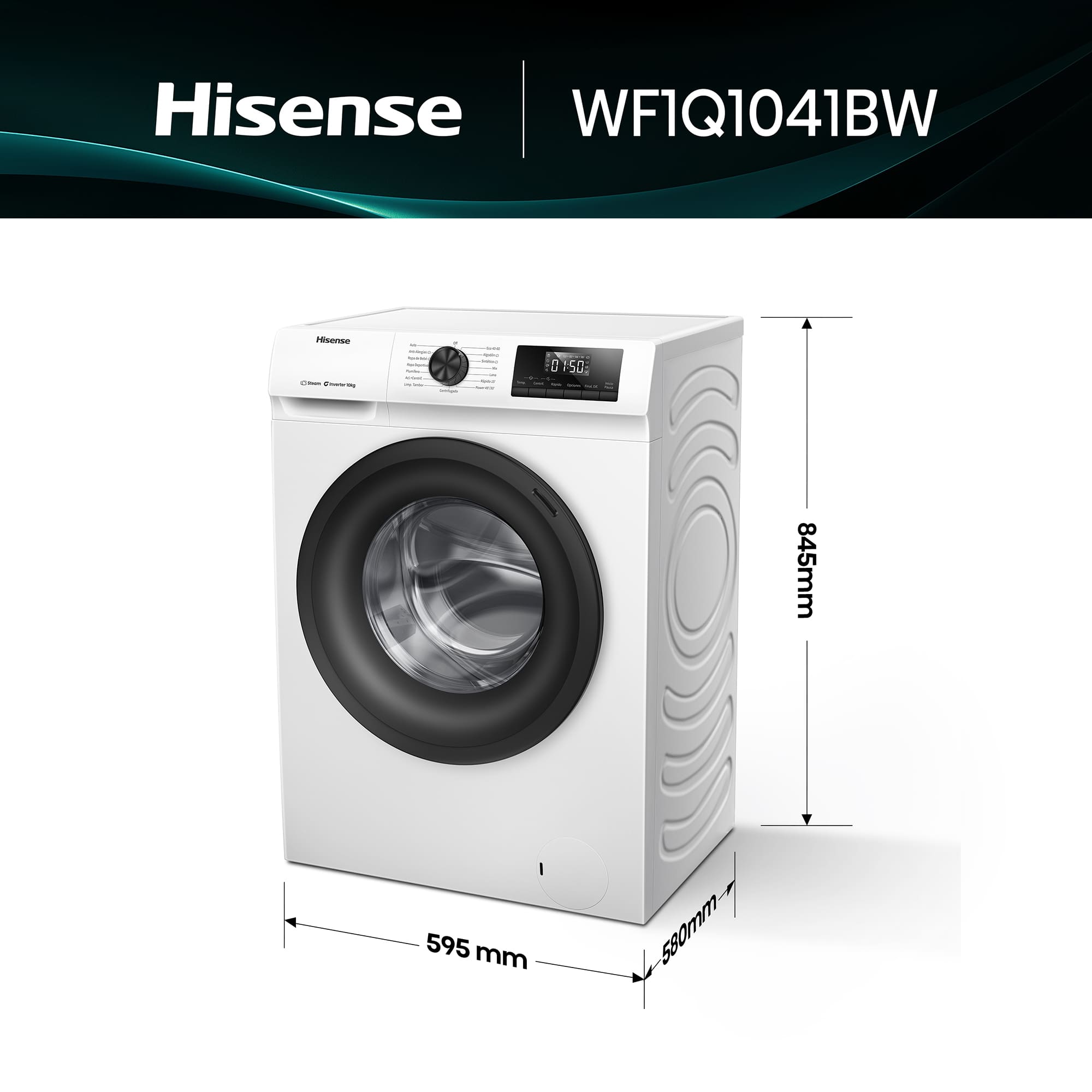 Hisense - WF1Q1041BW – Lavadora, Clase A, Capacidad 10 Kg , 1400 rpm, Color Blanco