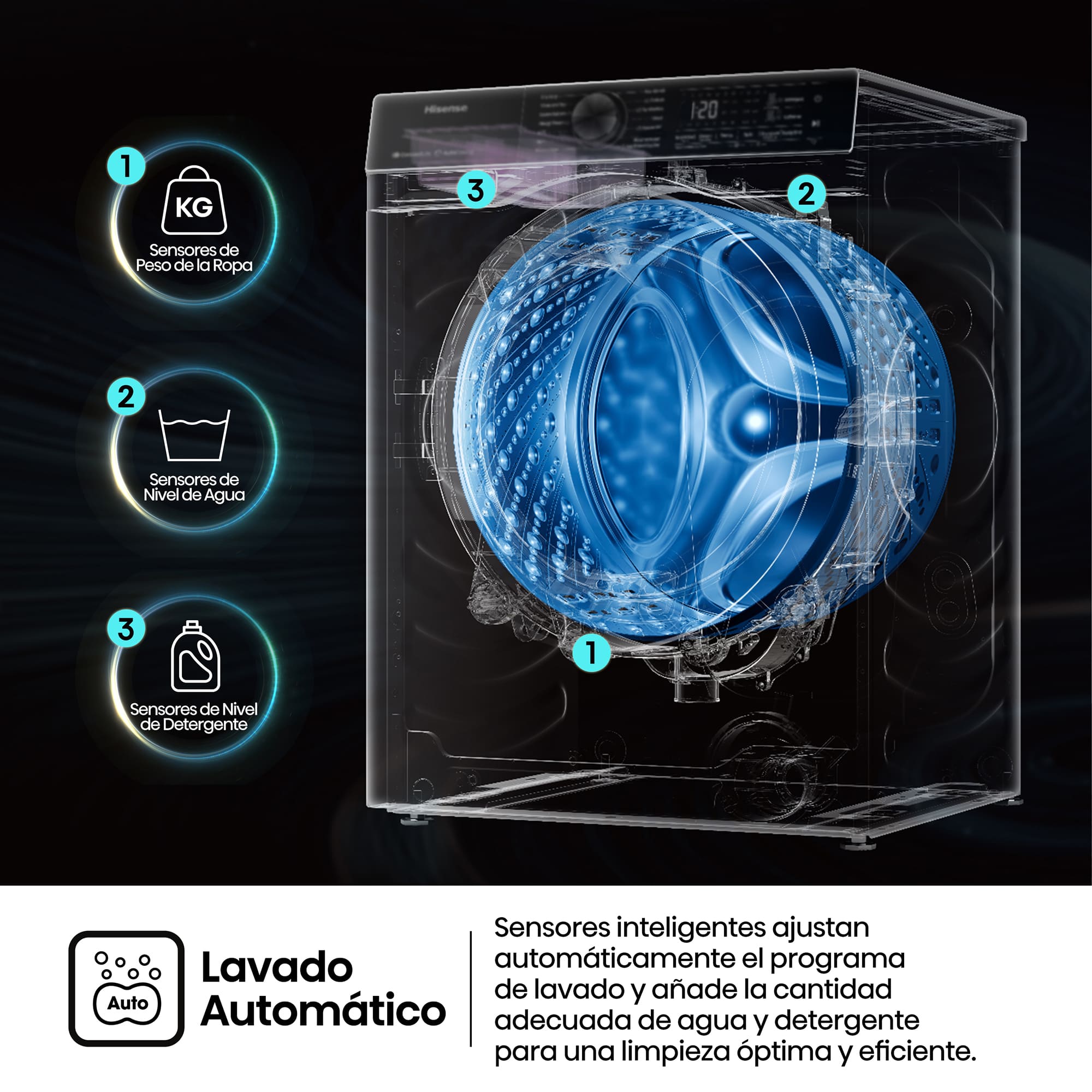 Hisense - WF1Q8041BT – Lavadora De Libre Instalación, Clase A, Capacidad 8 Kg , 1400 rpm, Color Gris