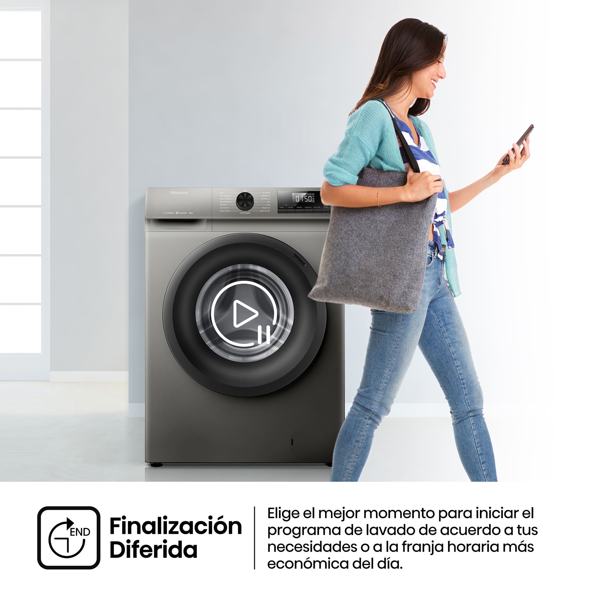 Hisense - WF1Q8041BT – Lavadora De Libre Instalación, Clase A, Capacidad 8 Kg , 1400 rpm, Color Gris