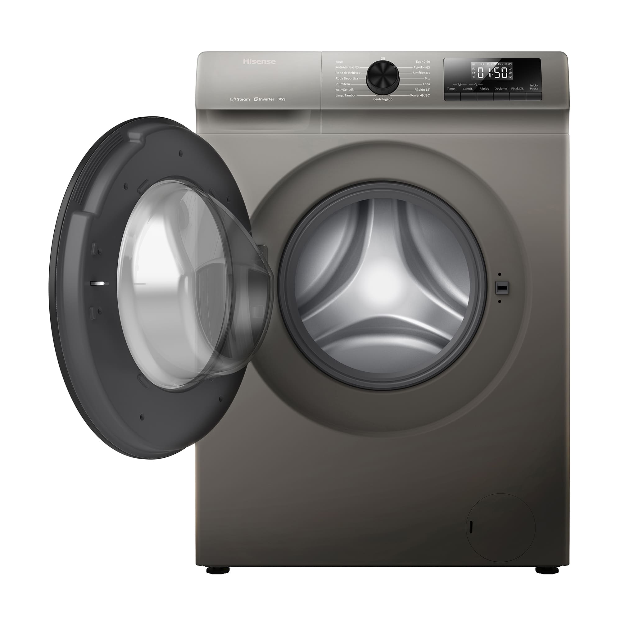 Hisense - WF1Q8041BT – Lavadora De Libre Instalación, Clase A, Capacidad 8 Kg , 1400 rpm, Color Gris