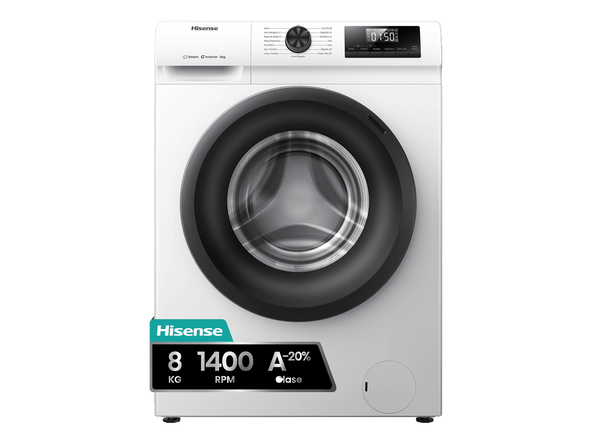 Hisense - WF1Q8041BW – Lavadora De Libre Instalación, Clase A, Capacidad 8 Kg , 1400 rpm, Color Blanco, , 