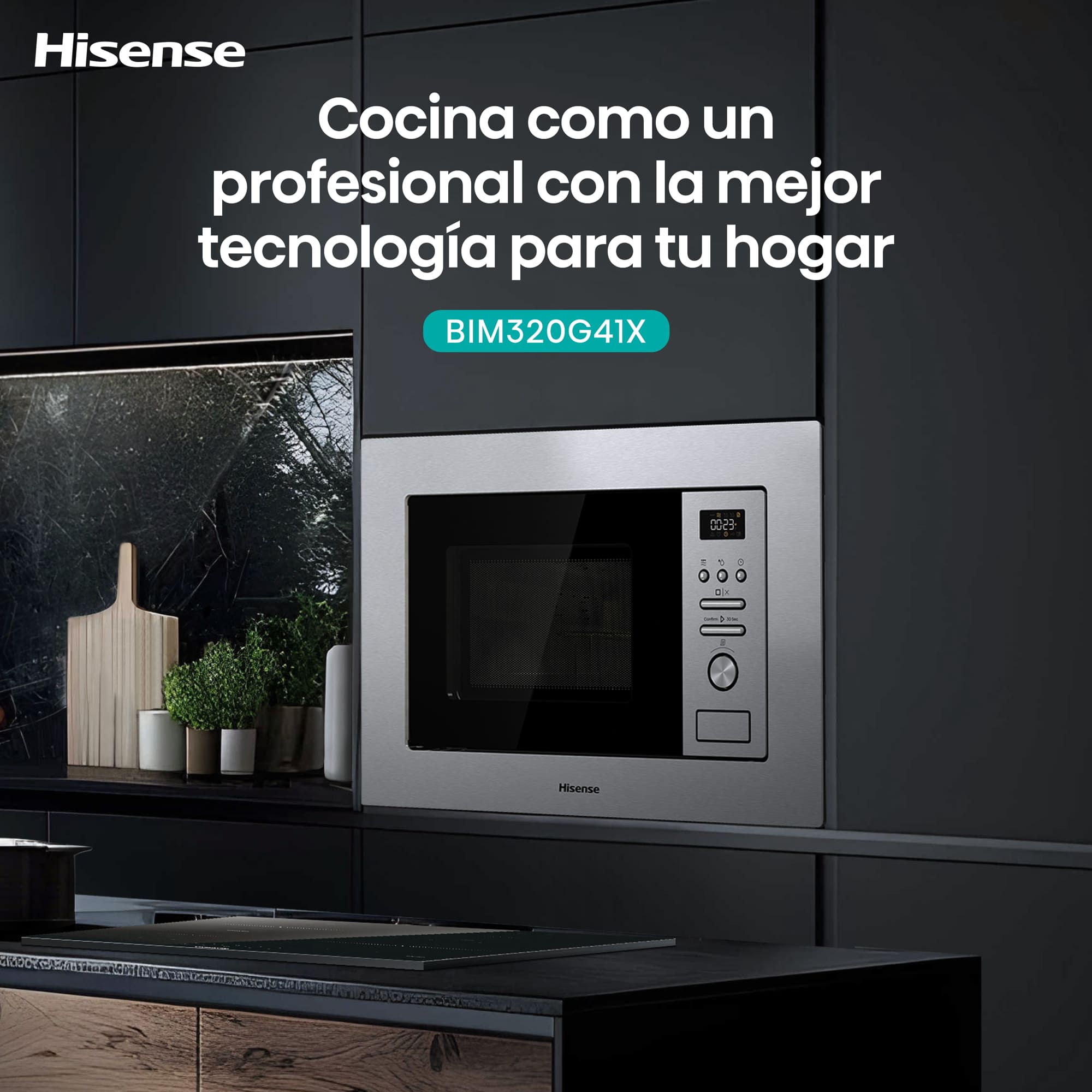 Hisense - BIM320G41X – Microondas de Integración, Capacidad 20L, Color Inox