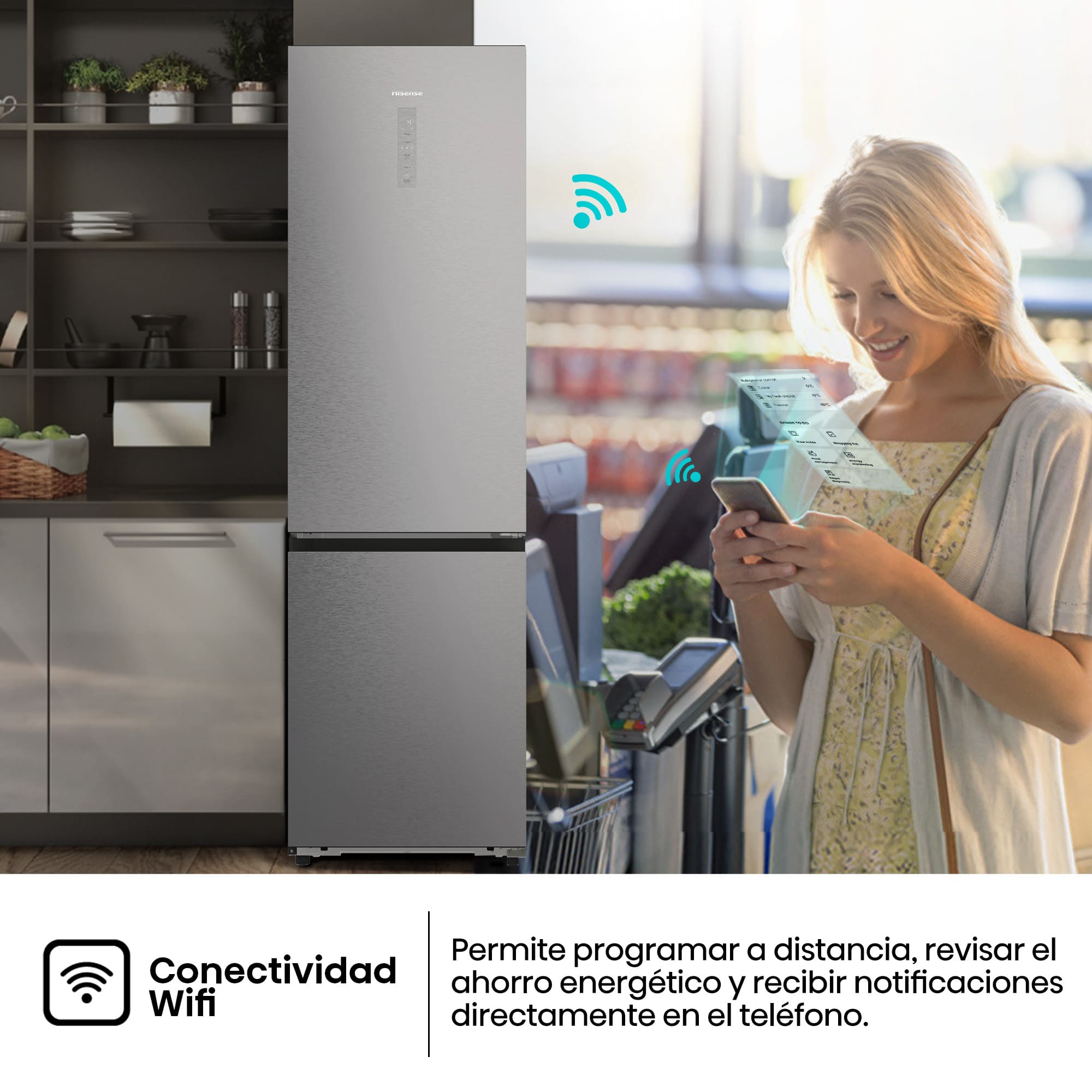 Hisense - RB5P410SACC – Frigorífico Combi 2 Puertas, Clase C, Capacidad 413L, Color inox