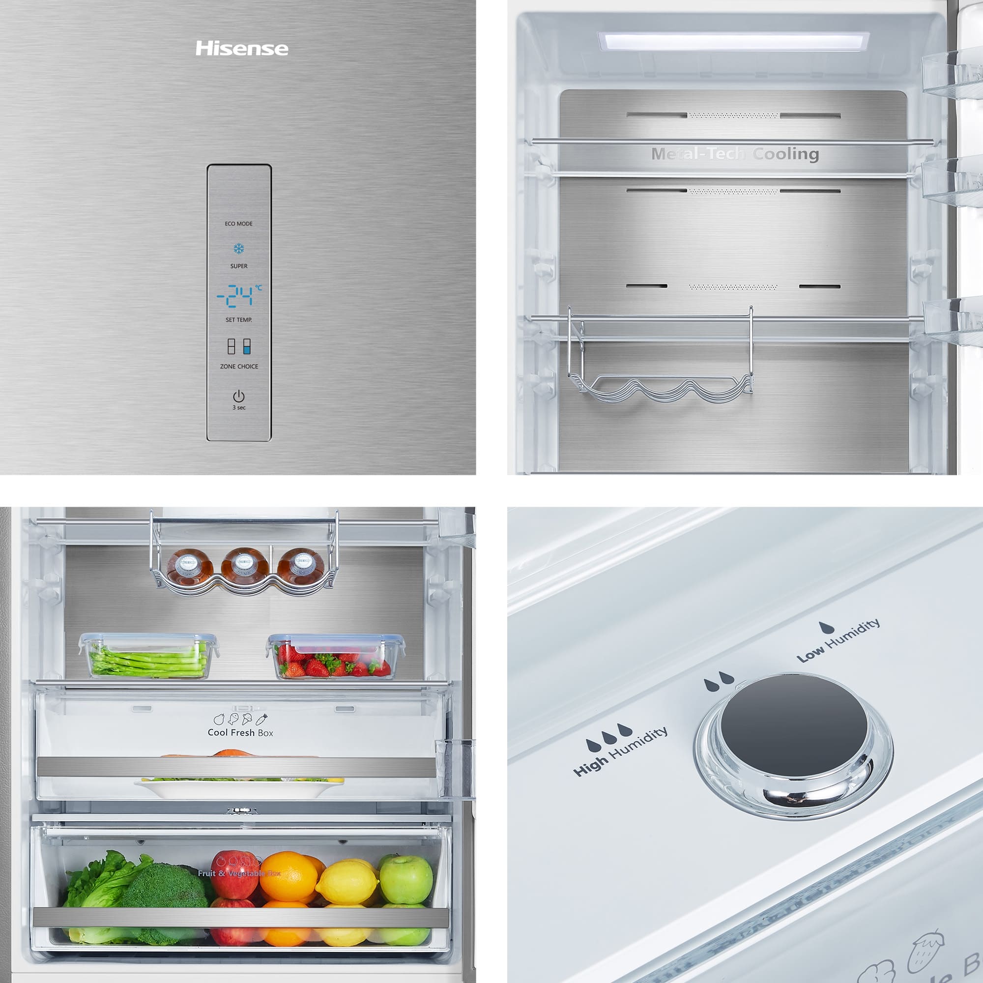 Hisense - RB645N4BIC – Frigorífico Combi 2 Puertas, Clase C, Capacidad 495L, Color Inox