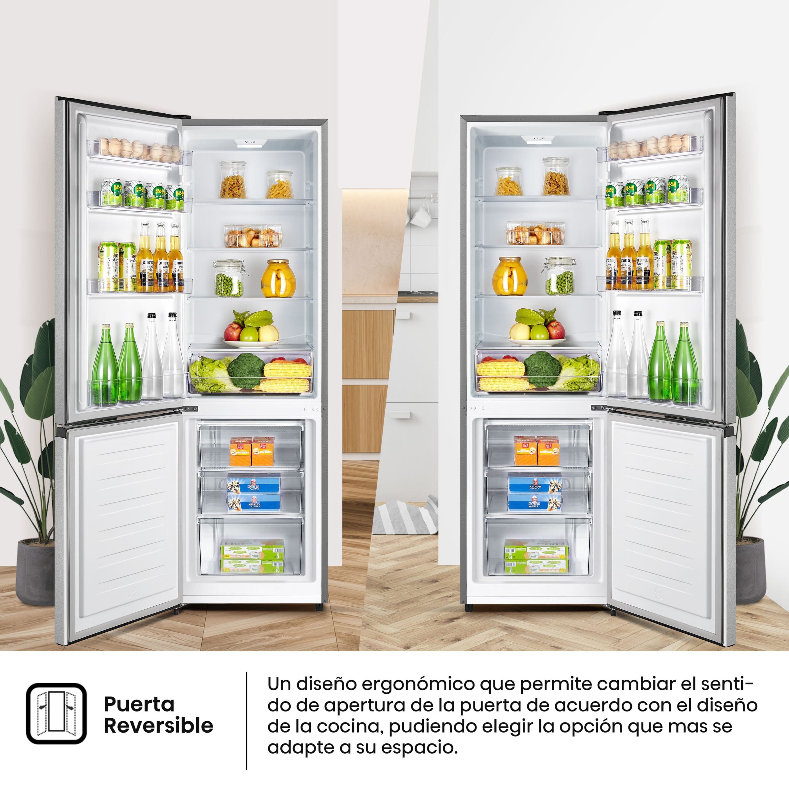 Hisense - RB343D4CDE – Frigorífico Combi 2 Puertas, Clase E , Capacidad 269L, Color Inox