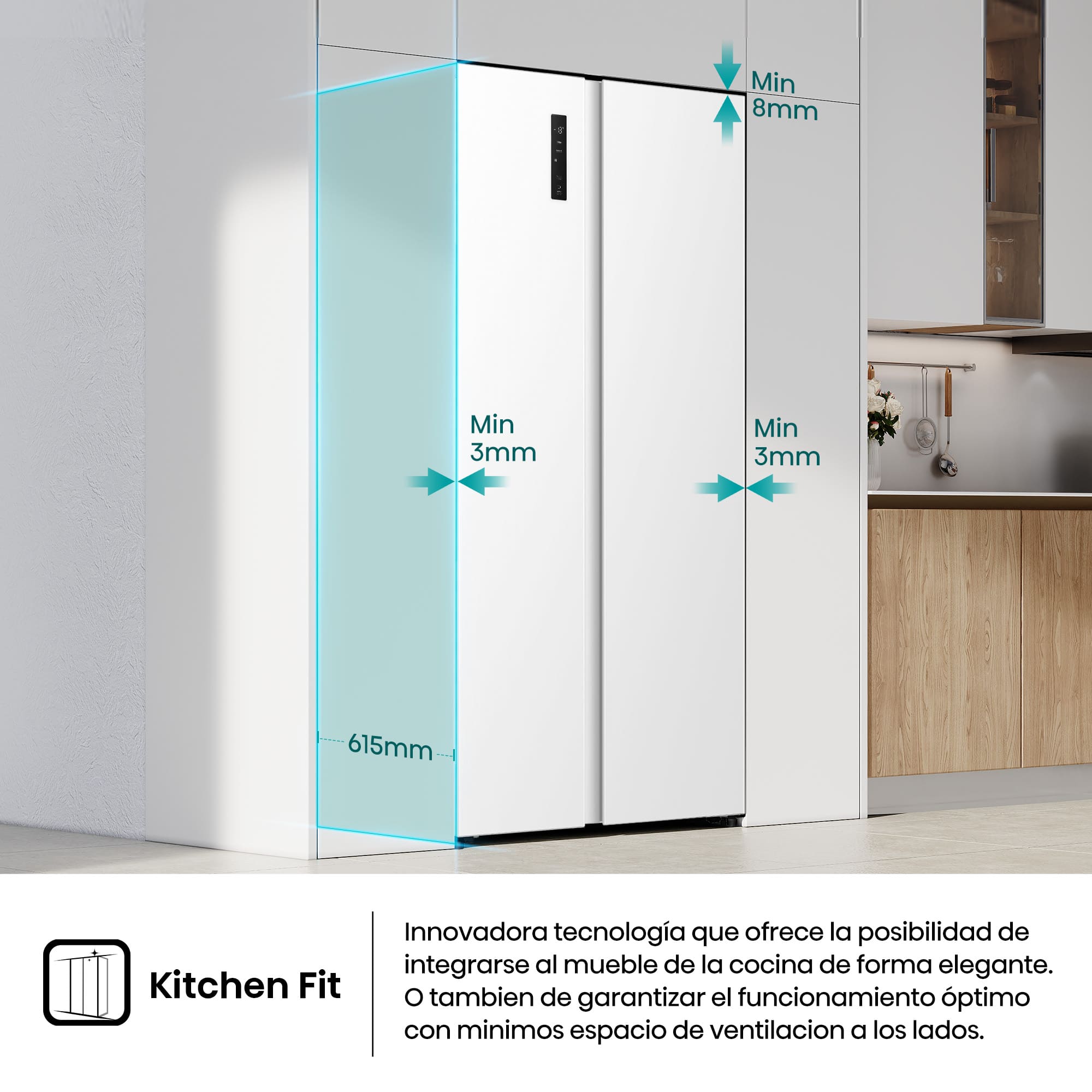 Hisense - RS3P538NEWE – Frigorífico Americano Side By Side, Clase E, Capacidad 534L, Color Blanco